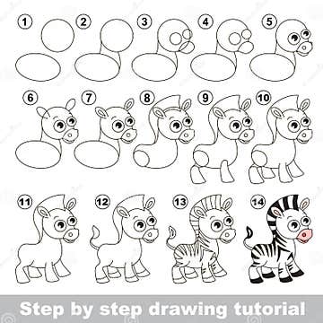 Cute Zebra. Drawing Tutorial. Stock Vector - Illustration of tutorial ...