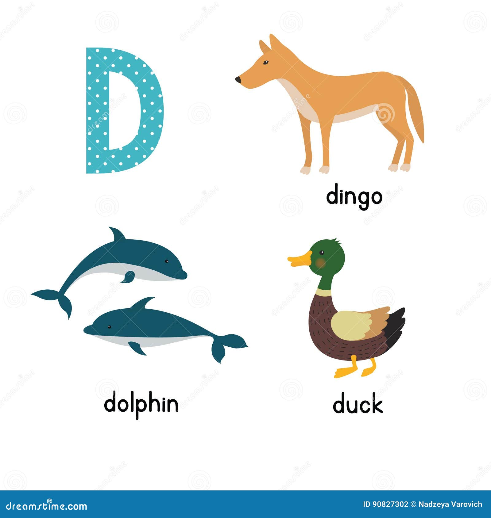 Cute Zoo Alphabet in Vector.D Letter. Funny Cartoon Animals: Dolphin ...