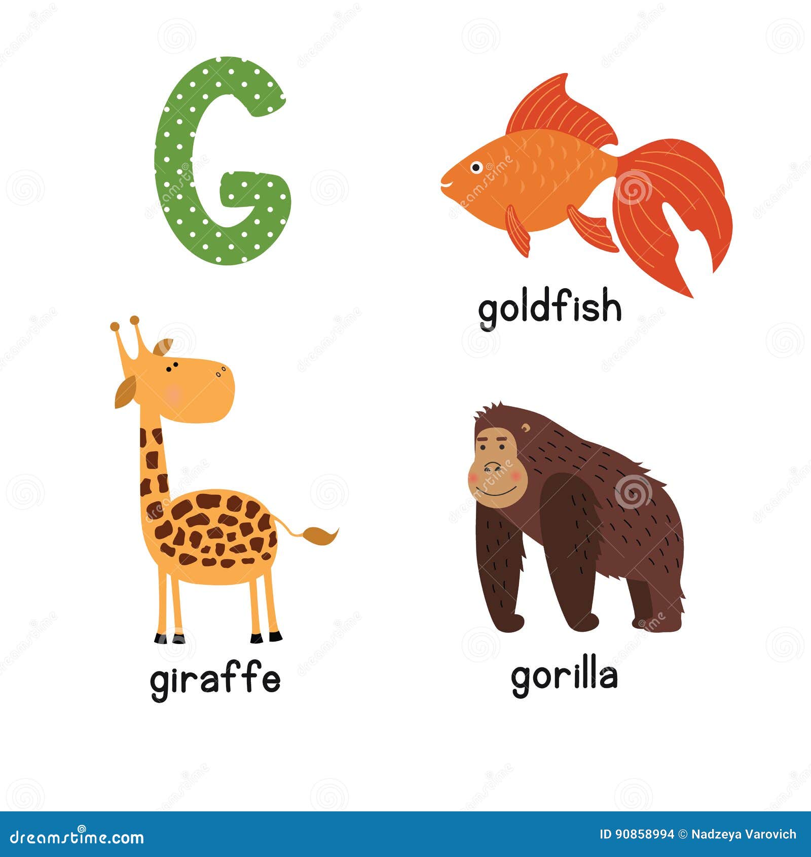 Cute Zoo Alphabet in Vector. G Letter. Funny Cartoon Animals: Goldfish ...