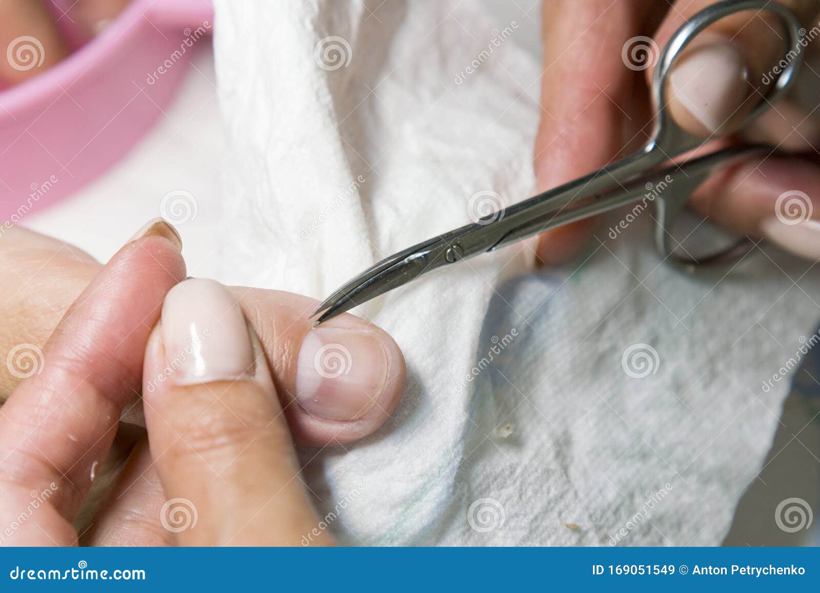 Hardware Pedicure, Preparation Of The Nail Plate For Applying Gel Polish.  Master Chiropody Shapes The Nails . Female Patient In The Process Of  Hardware Pedicure Procedure. Foot Care Stock Photo, Picture and