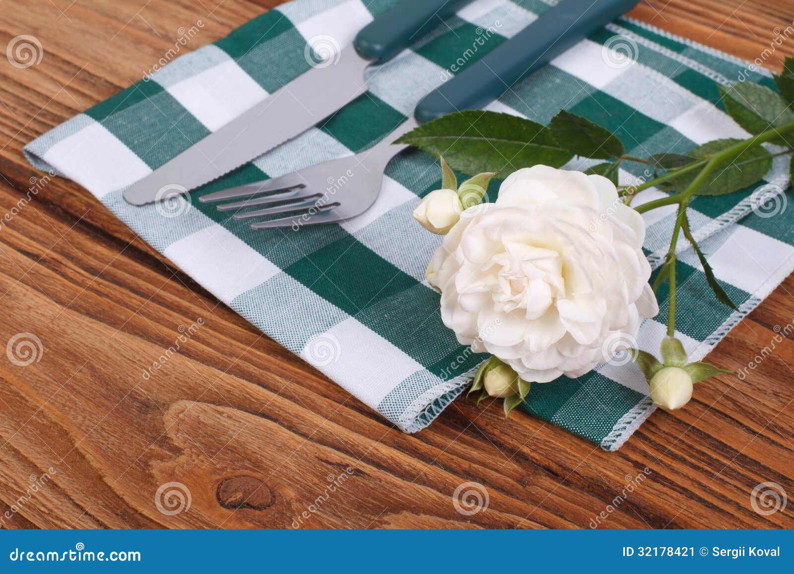 Cutlery Knife and Fork and a White Rose Stock Image Image of elegant