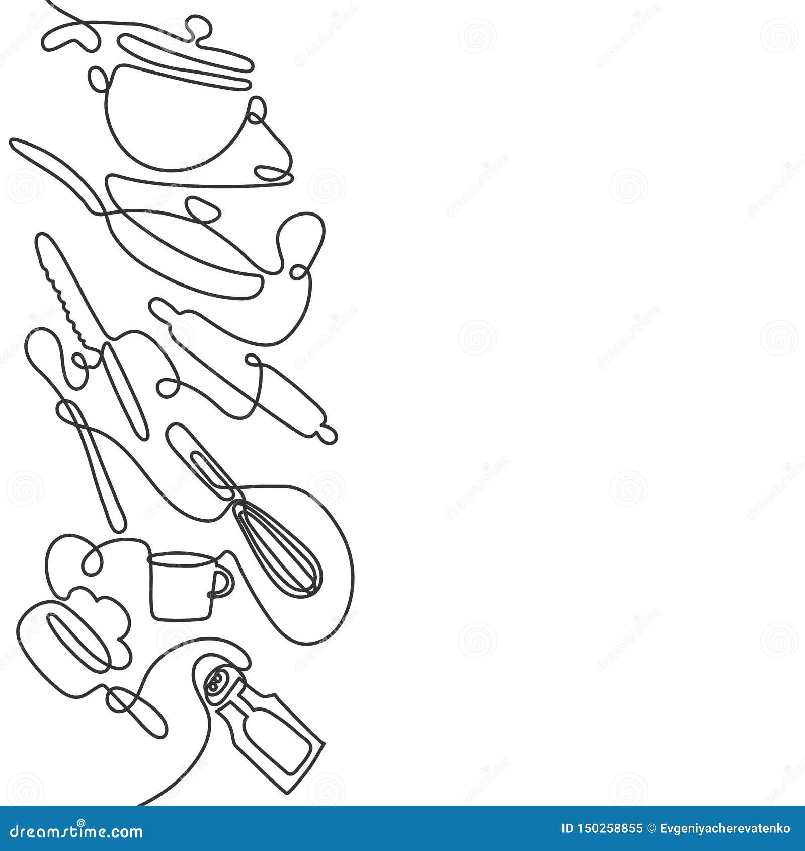 Cutlery Line Art Background. One Line Drawing Of Different Kitchen