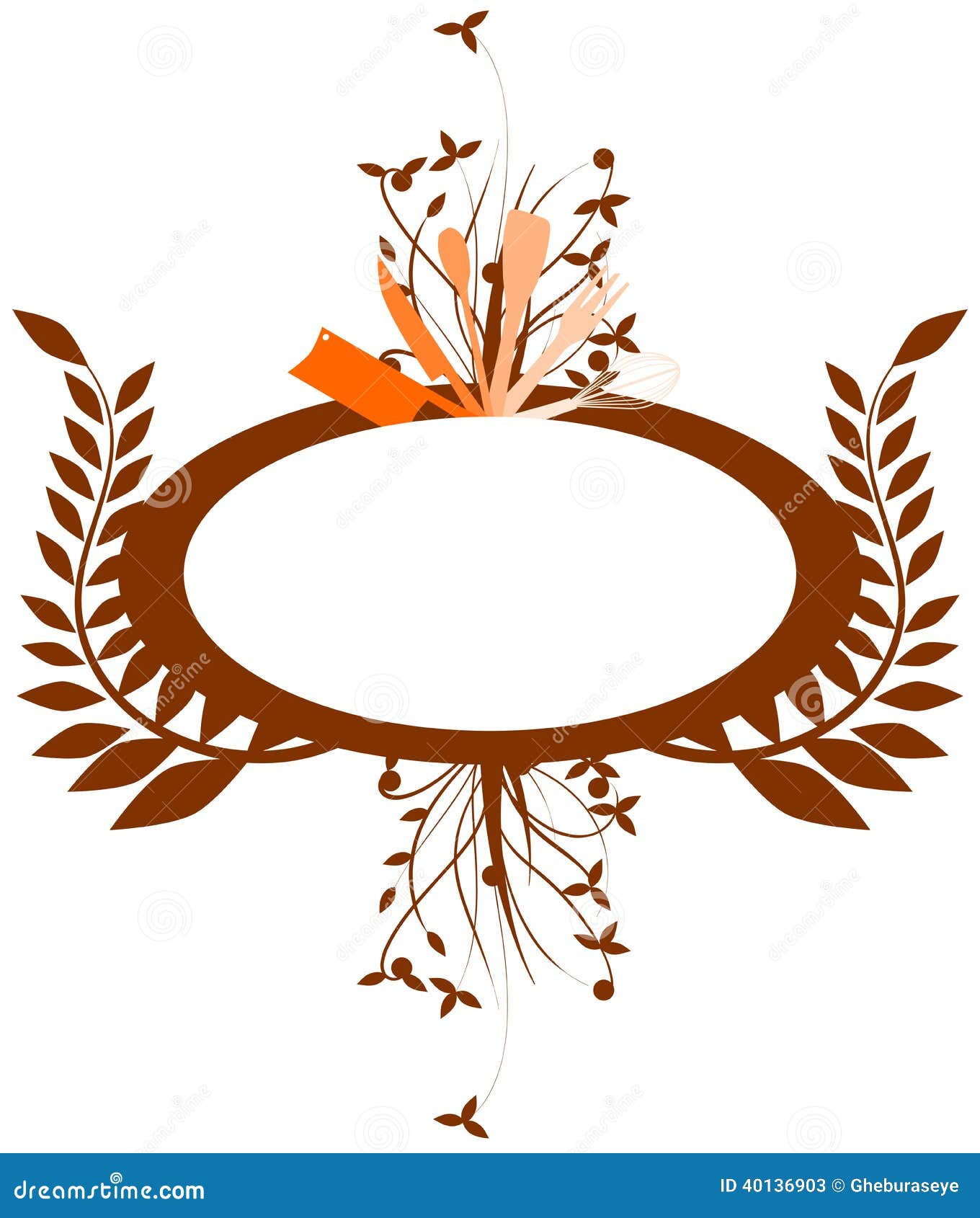 Cutlery Logo with Leaves Decoration Isolated Stock Vector