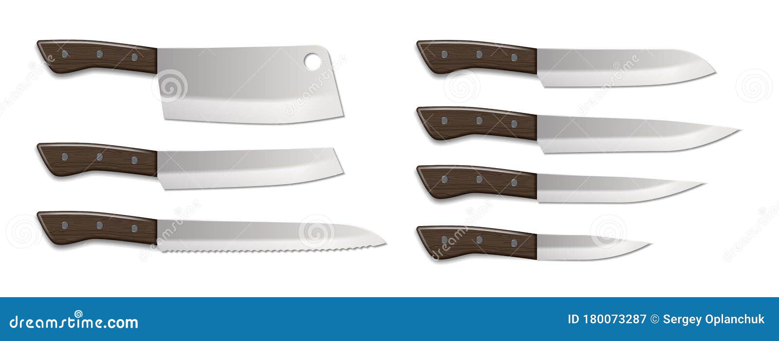 Download Cutlery Realistic Set, Kitchen Knives Isolated On White. Chef Knife And Cutter Mockup. Vector ...