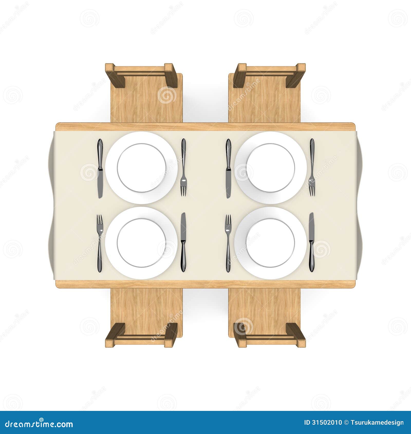 Cutlery On Wooden Dining Table Top View Stock Photo 