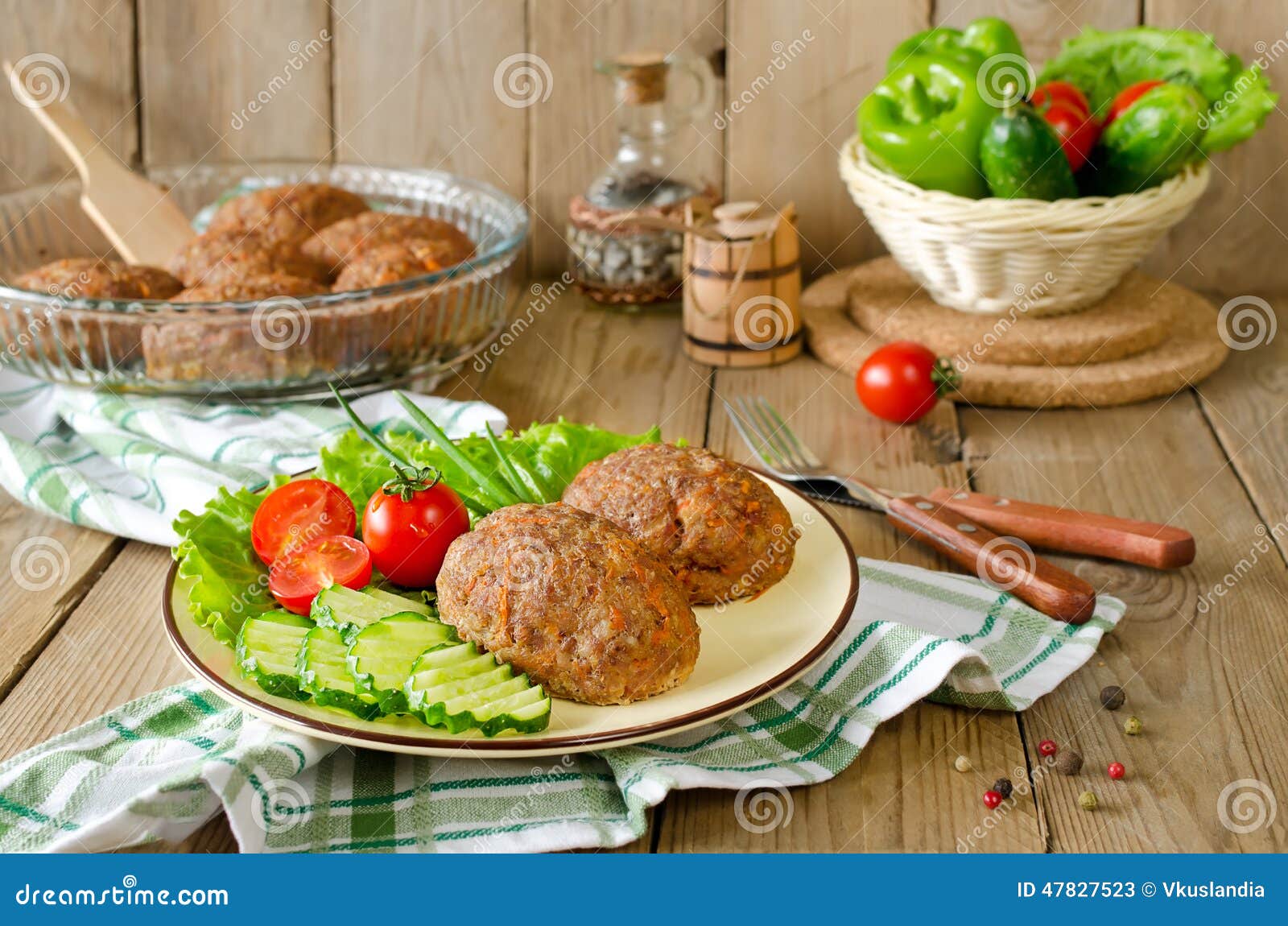 Cutlets with Buckwheat and a Side Dish of Vegetables Stock Image