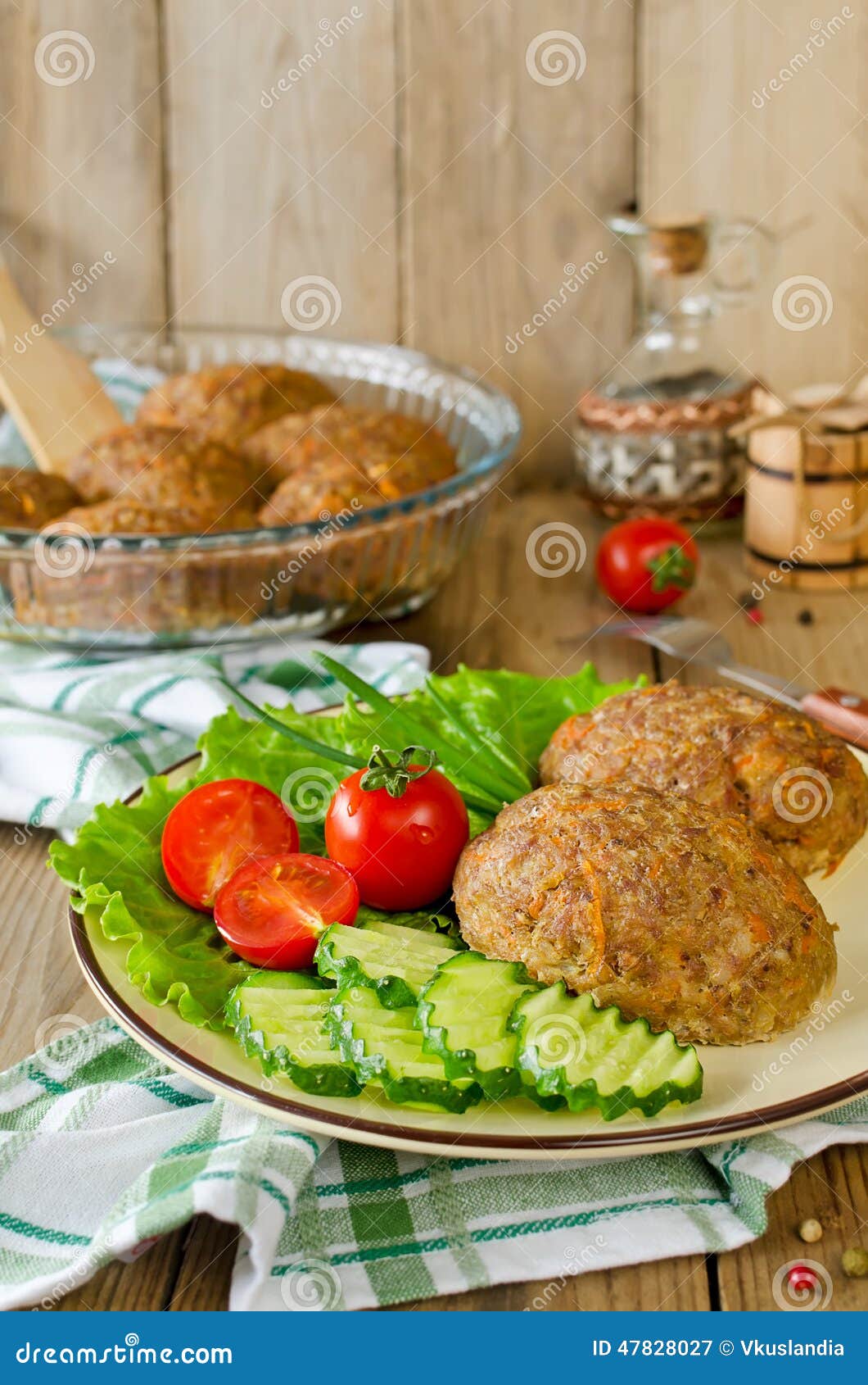 Cutlets with Buckwheat and a Side Dish of Vegetables Stock Image