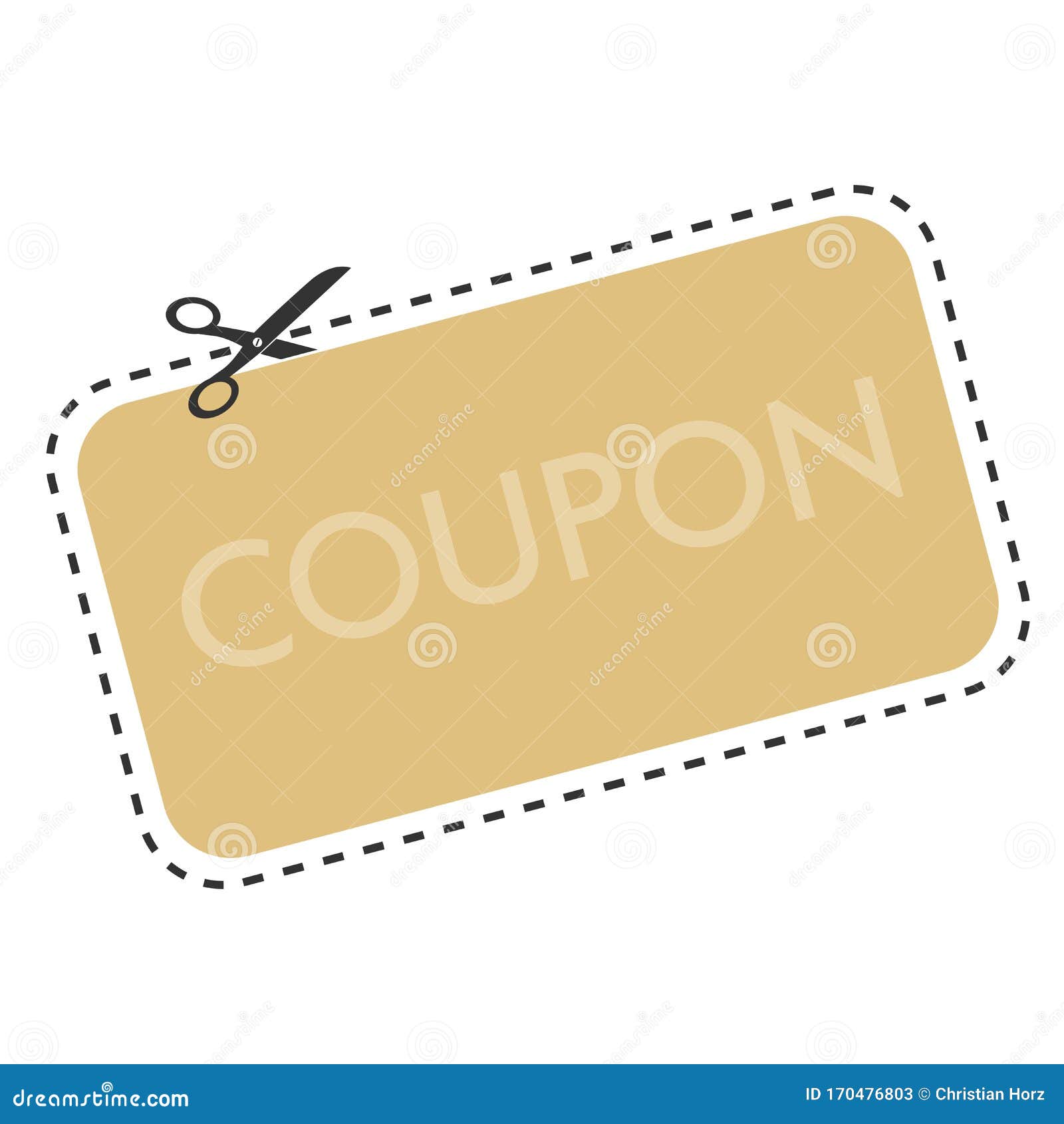 Cutout Coupon Template with Dashed or Dotted Line and Scissors Symbol