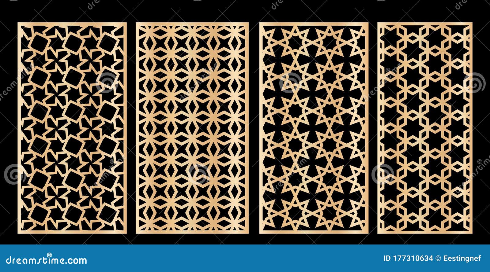 Cutout Silhouette Panels Set with Ornamental Geometric Arabic Pattern ...