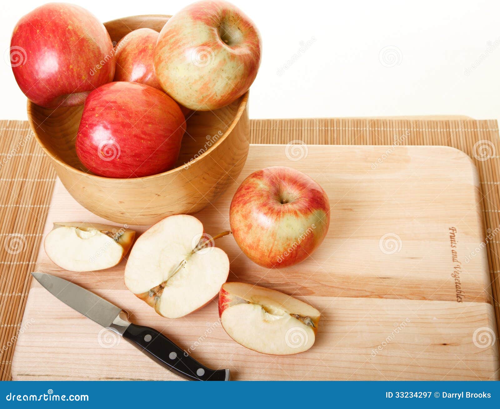 Cutting Apples on Wood Cutting Board Stock Image Image of natural