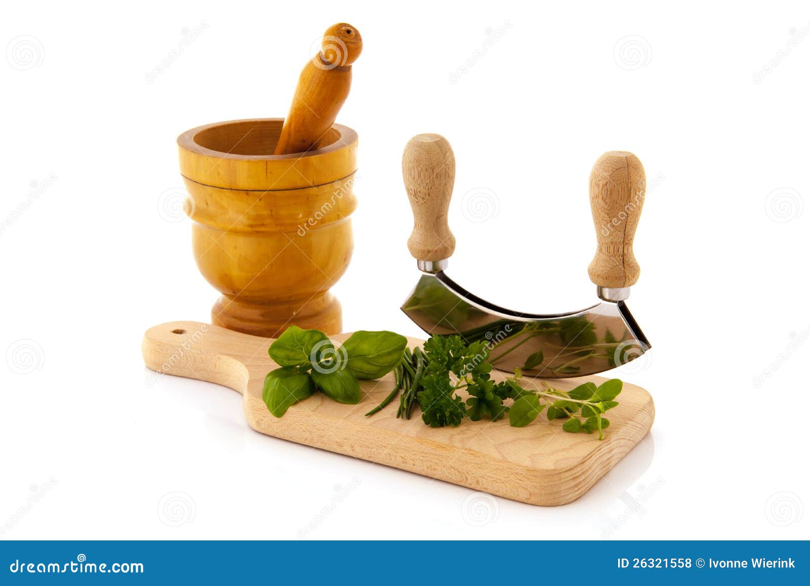 Cutting Board with Fresh Herbs Stock Photo Image of isolated, white 26321558