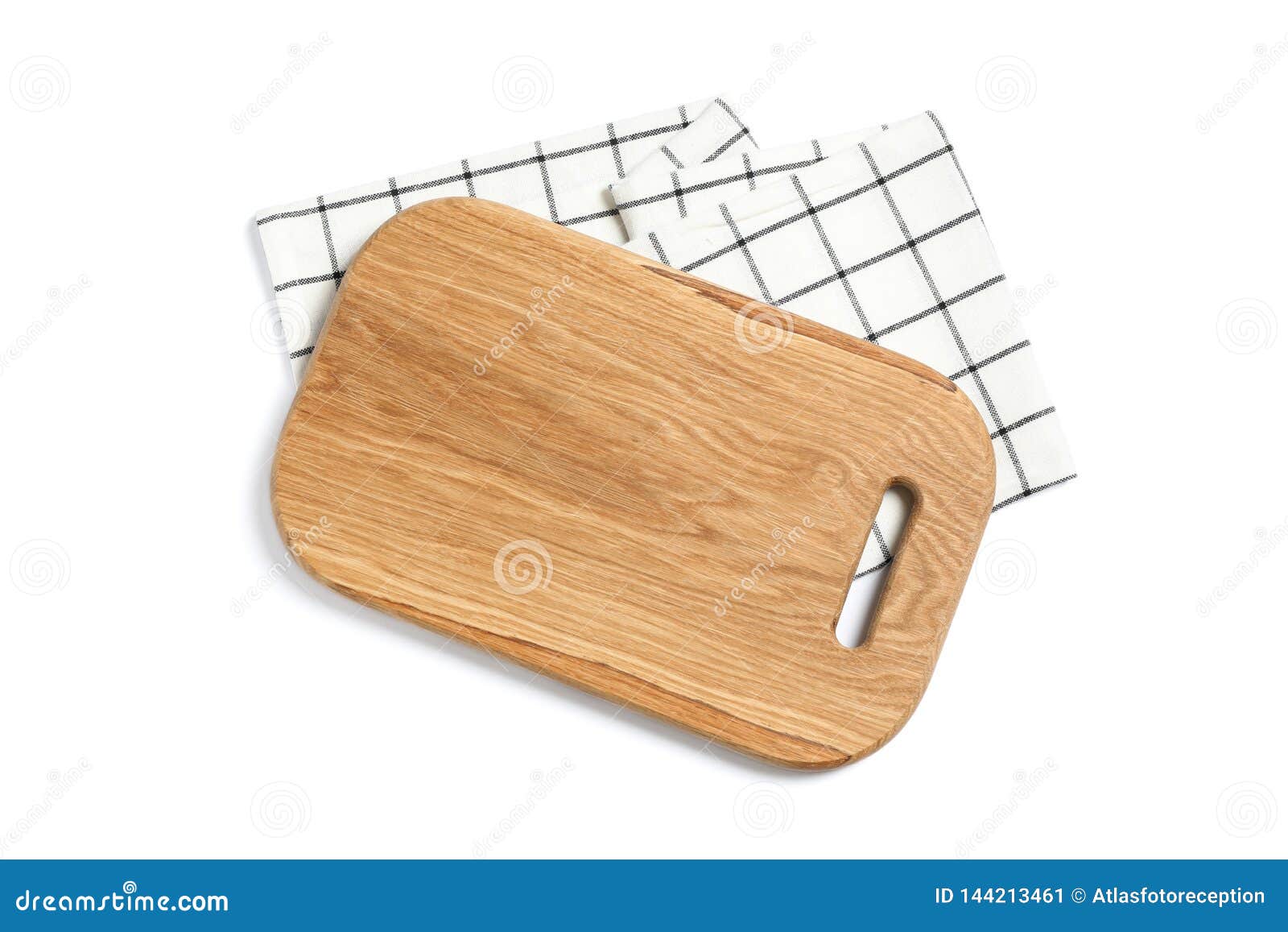 Cutting Board with Kitchen Towel Isolated on White Background Stock