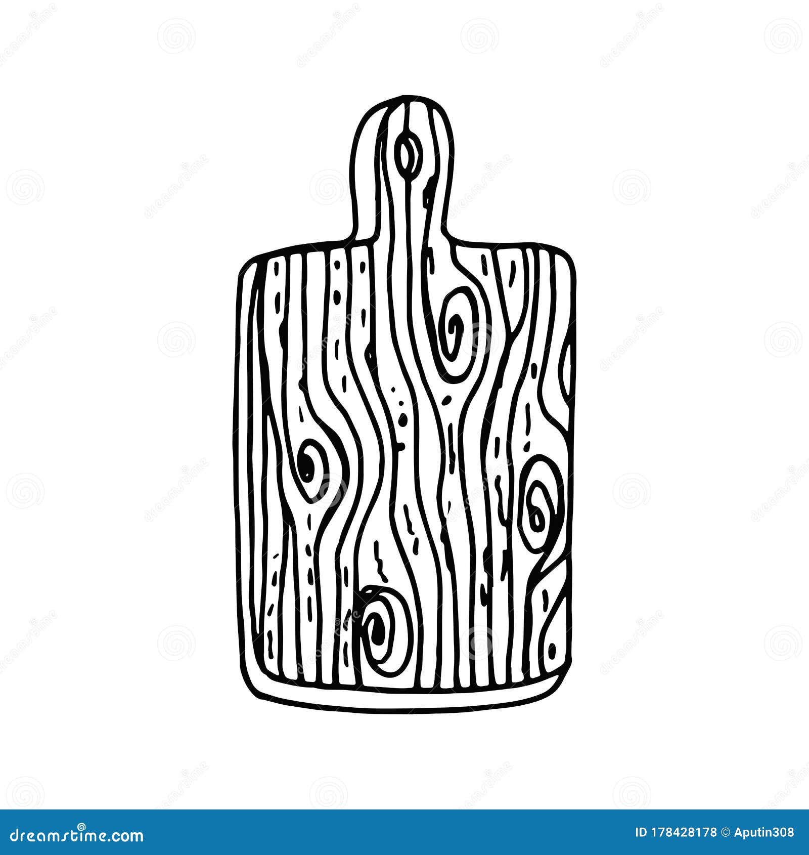 Cutting Board Wooden Kitchen Sketch Isolated on White Background Vector