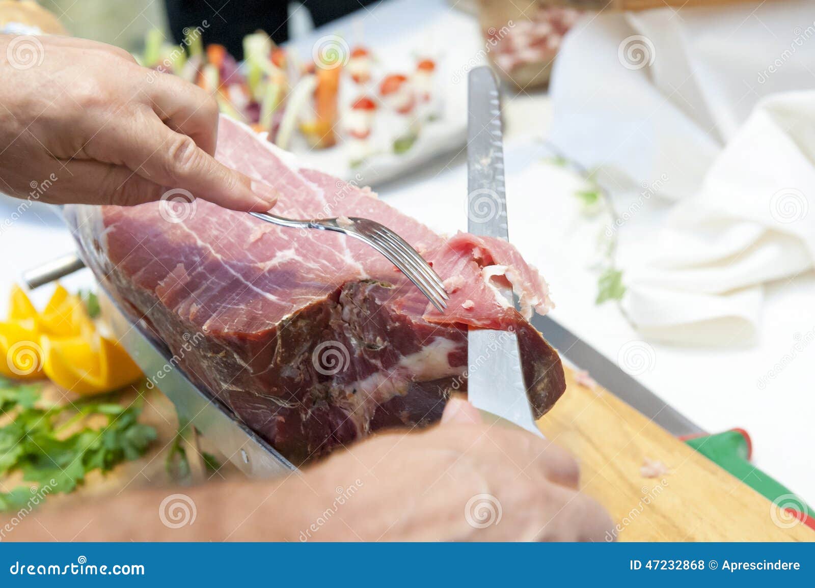 cutting crudo di parma ham