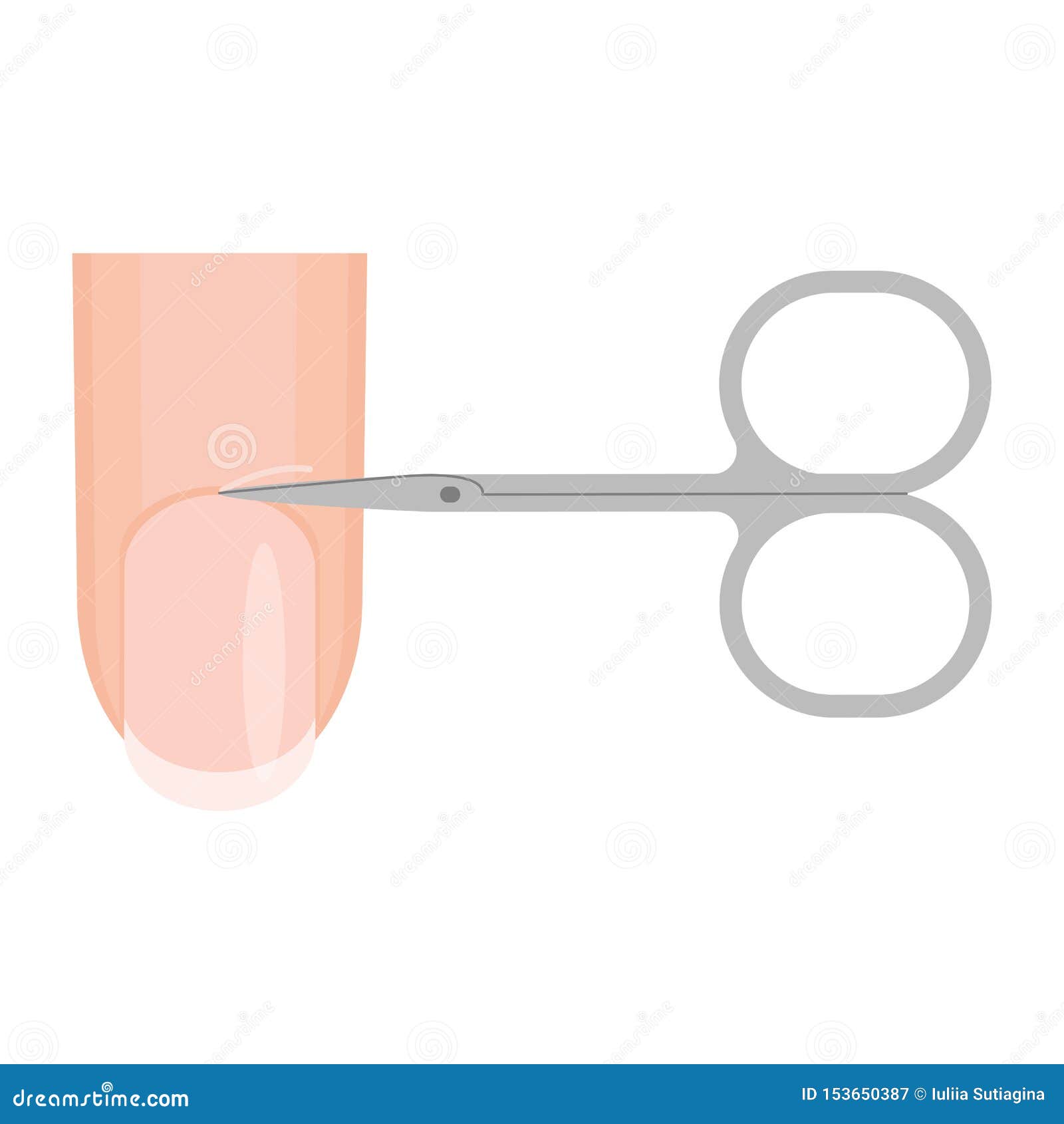Cutting the Cuticle with Nail Scissors. Finger and Scissors. Vector