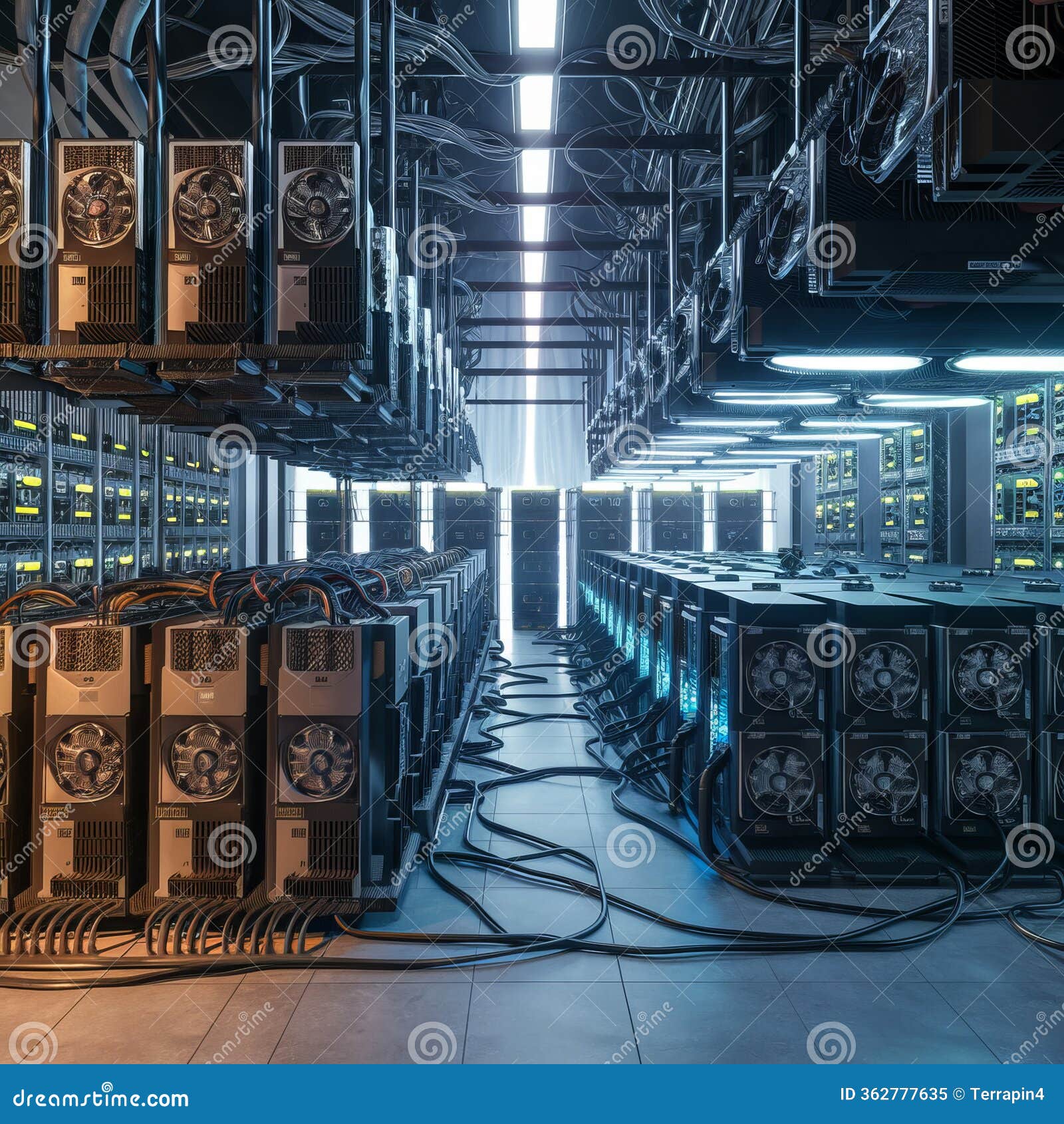 Cutting-Edge Tech Room with Extensive Cryptocurrency Mining Rigs and Cooling  Systems Stock Illustration - Illustration of data, digital: 362777635
