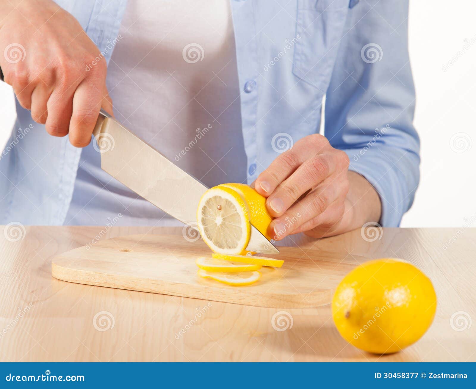 Cutting Fresh Lemon into Pieces Stock Image Image of housewife