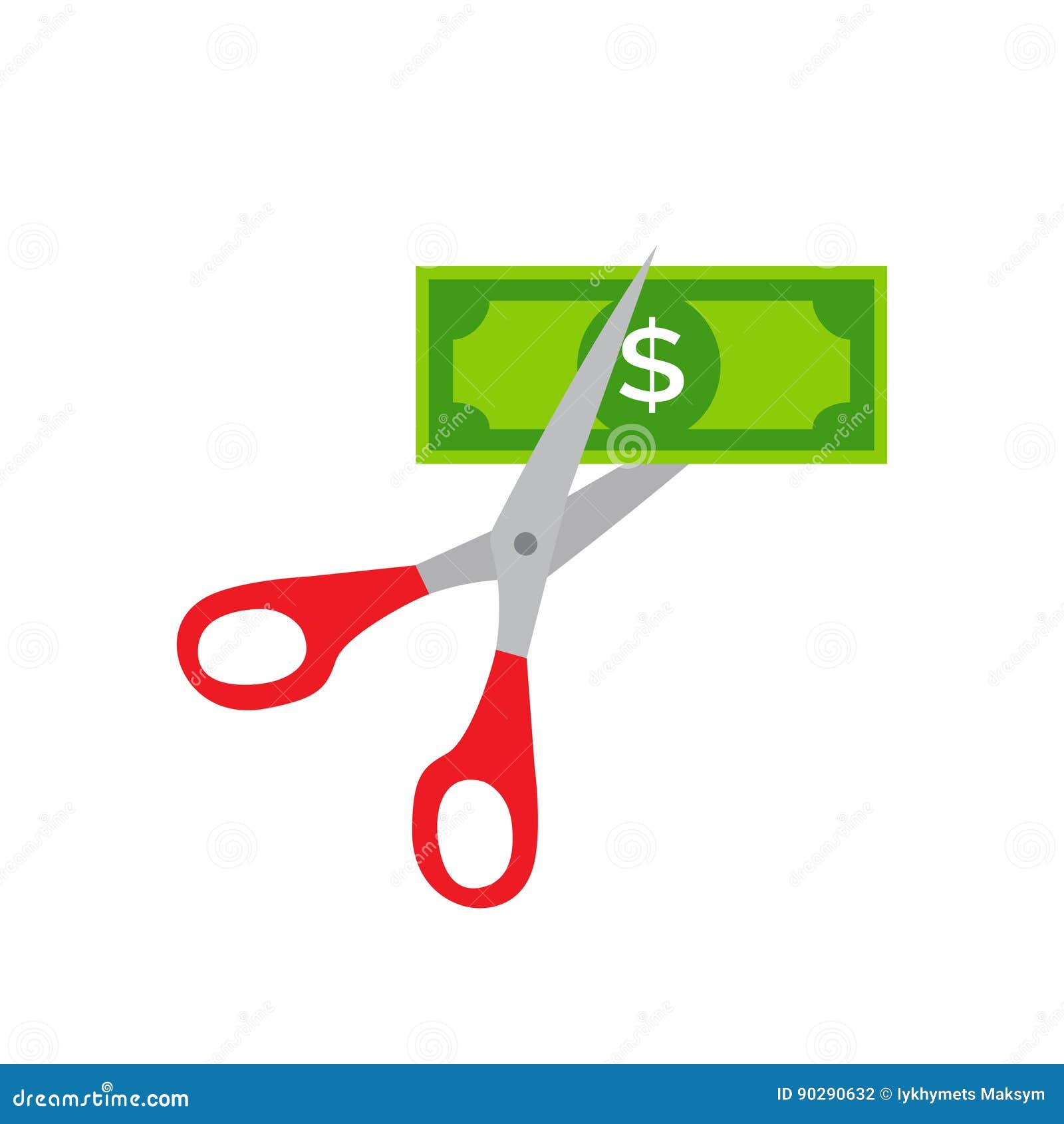 Cutting Money, Scissors in Hands Men, Cutting Dollar Banknote Vector