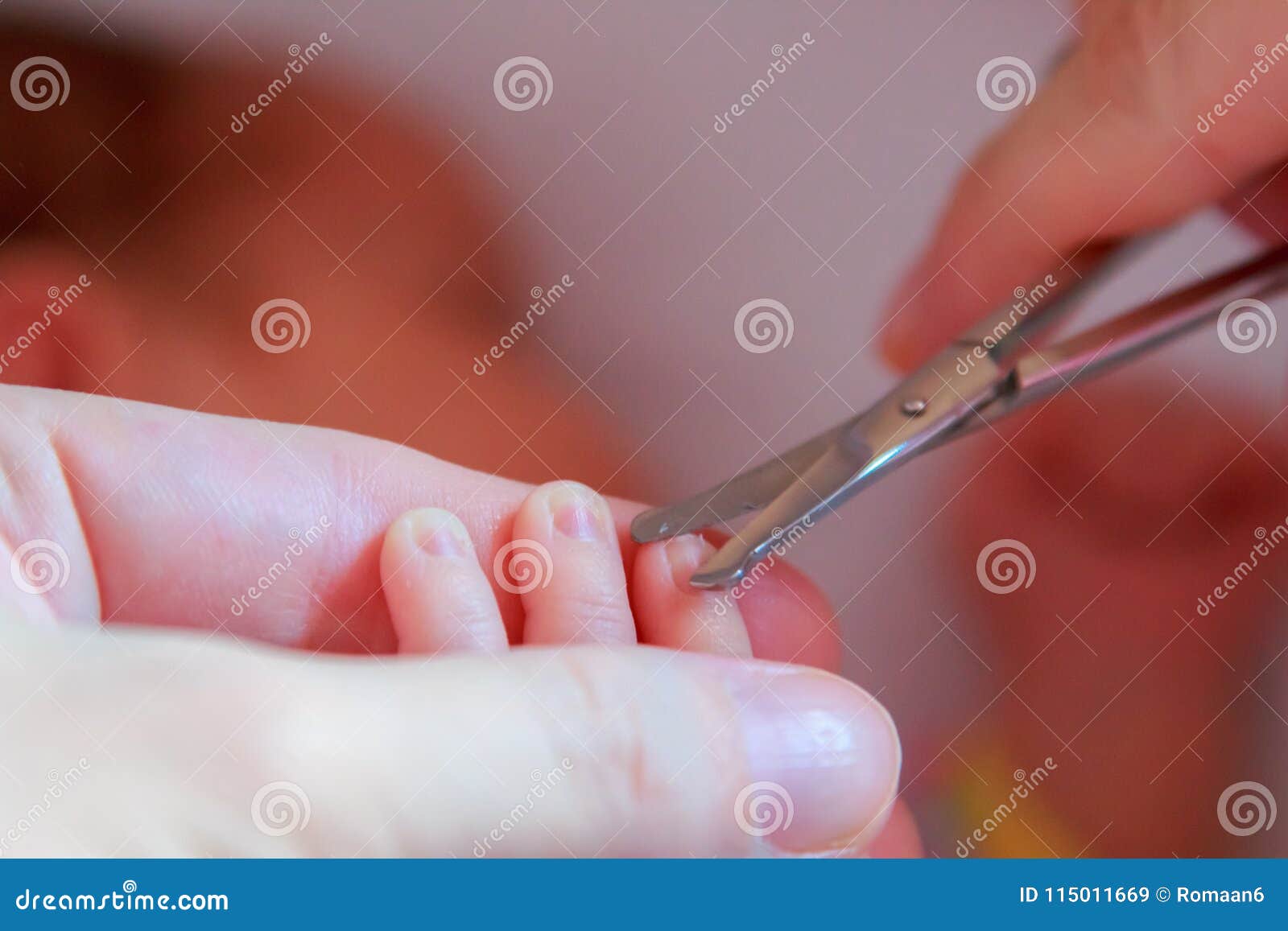 Cutting Newborn Baby Nails with Scissors Close Stock Image Image of