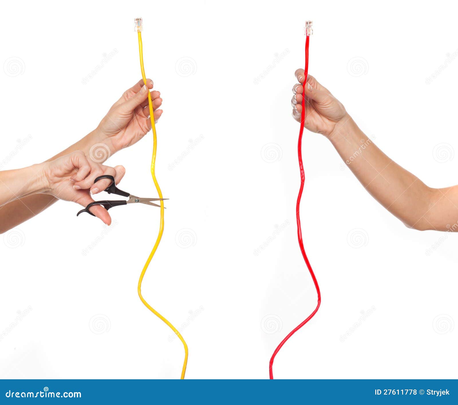 Cutting Off Communication or Going Wireless? Stock Photo Image of