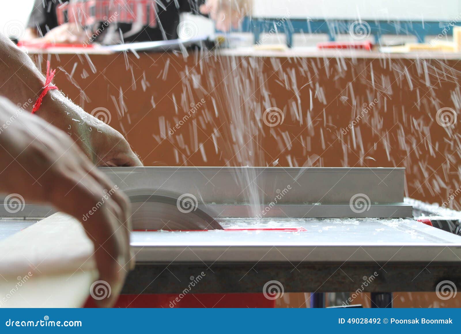 Cutting Plastic Material by Circular Saws Stock Photo Image of manual