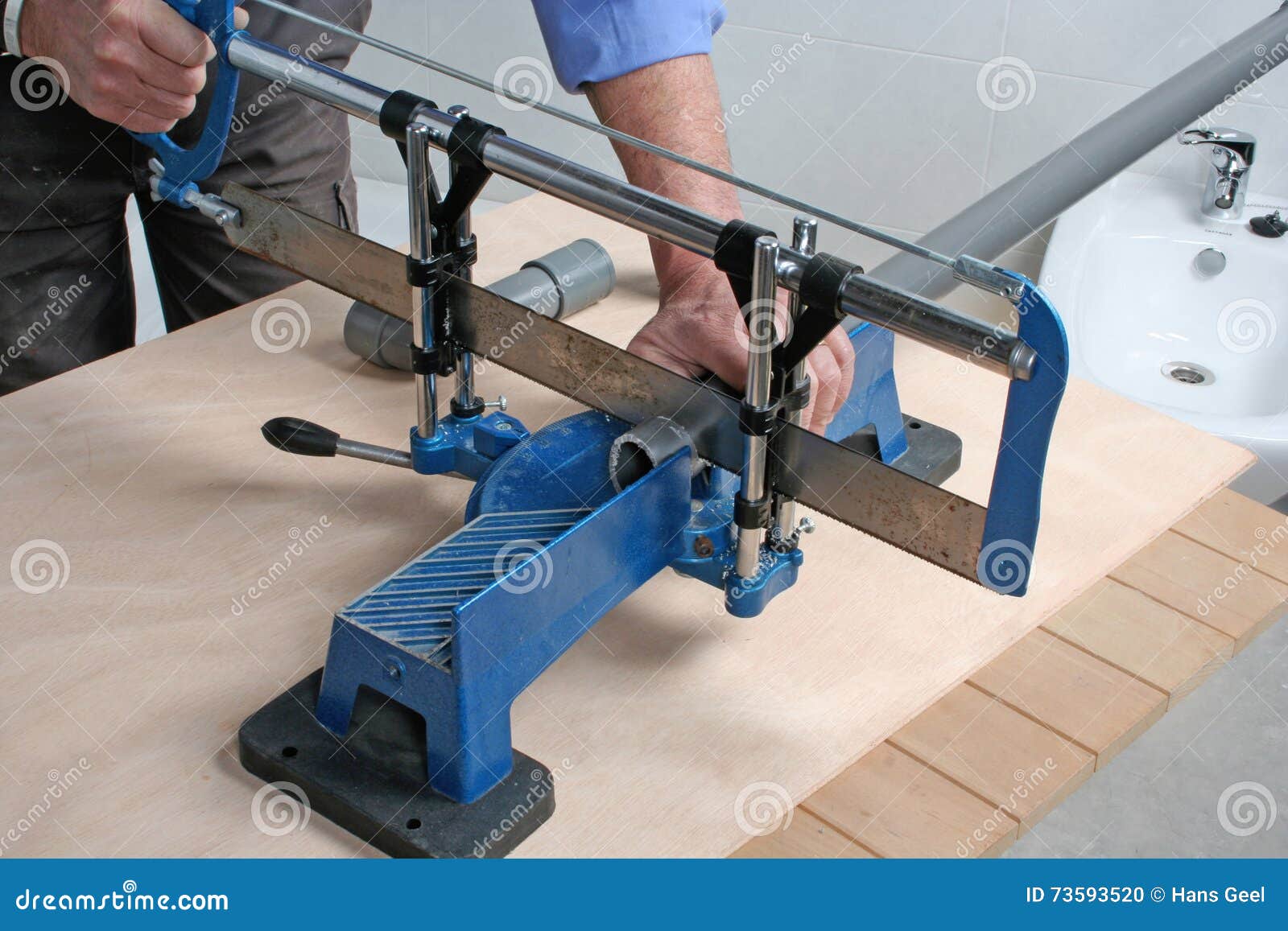 Cutting pvc pipe stock photo. Image of workbench, canalization 73593520