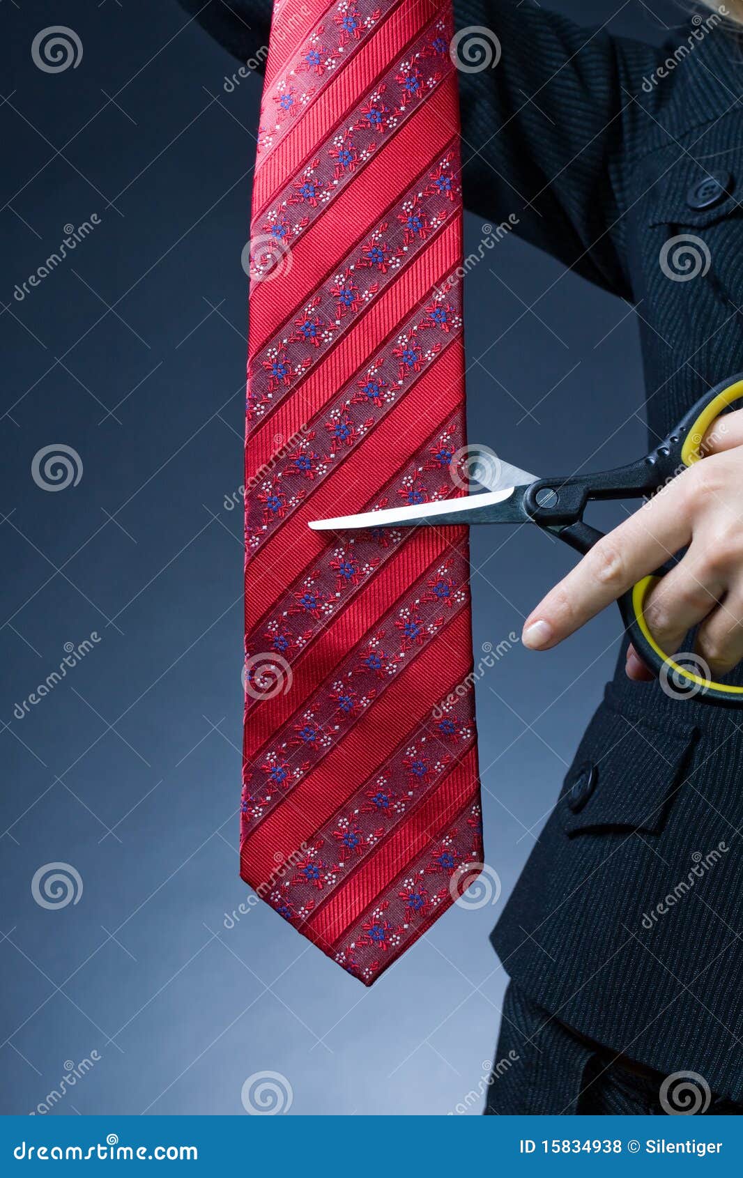 Cutting red tie stock photo. Image of power, fingers 15834938