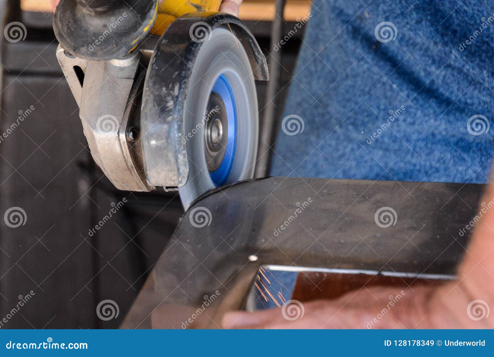 Cutting Steel with Angle Grinder at Car Service Stock Image Image of