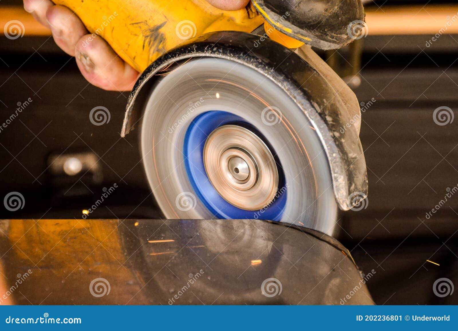 Cutting Steel with Angle Grinder at Car Service Stock Image Image of