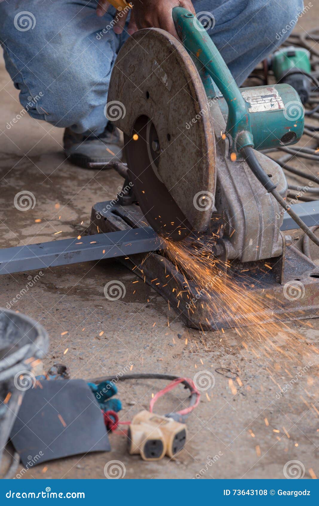 Cutting Steel with grinder stock photo. Image of grinder 73643108