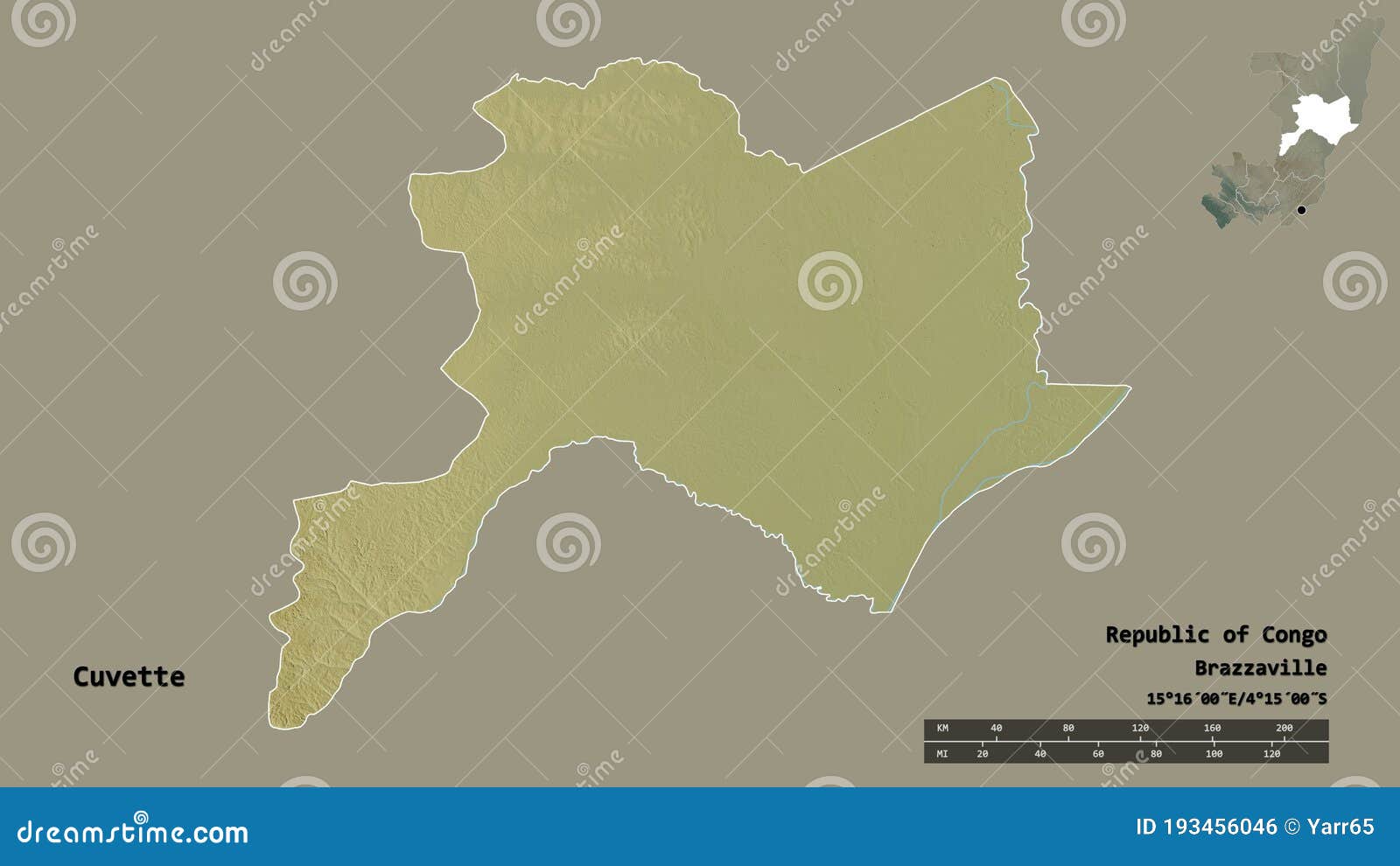 Cuvette, Region of Republic of Congo, Zoomed. Relief Stock Illustration