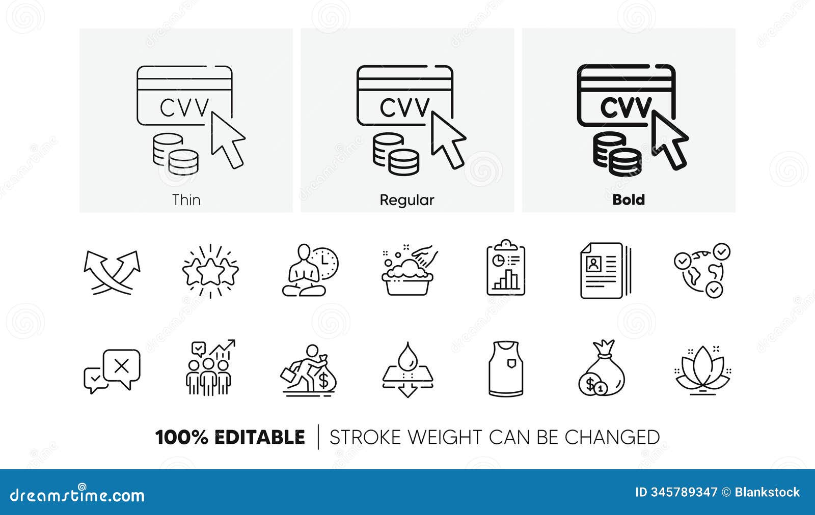 cvv code, report and business statistics line icons. for web app, printing. line icons. 