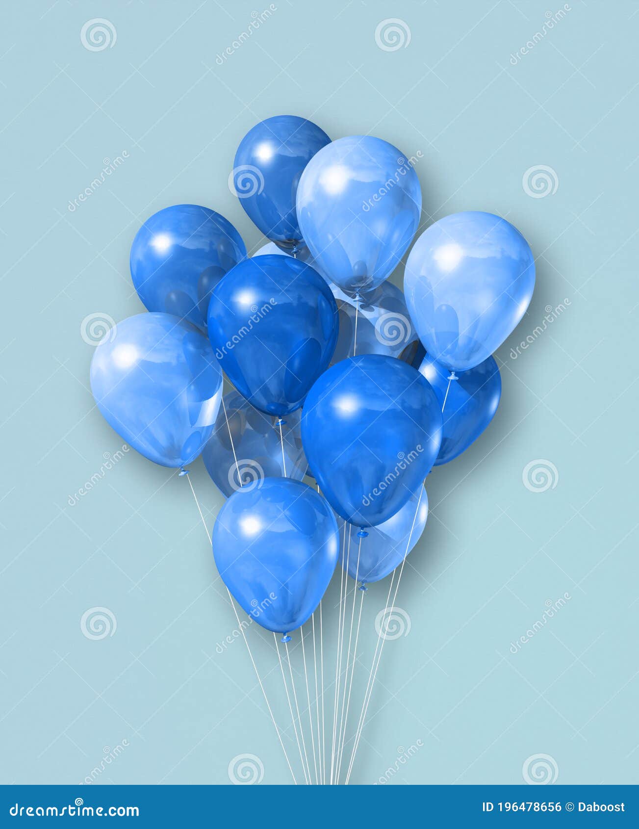 Cyan Air Balloons Group on a Light Blue Background Stock Illustration