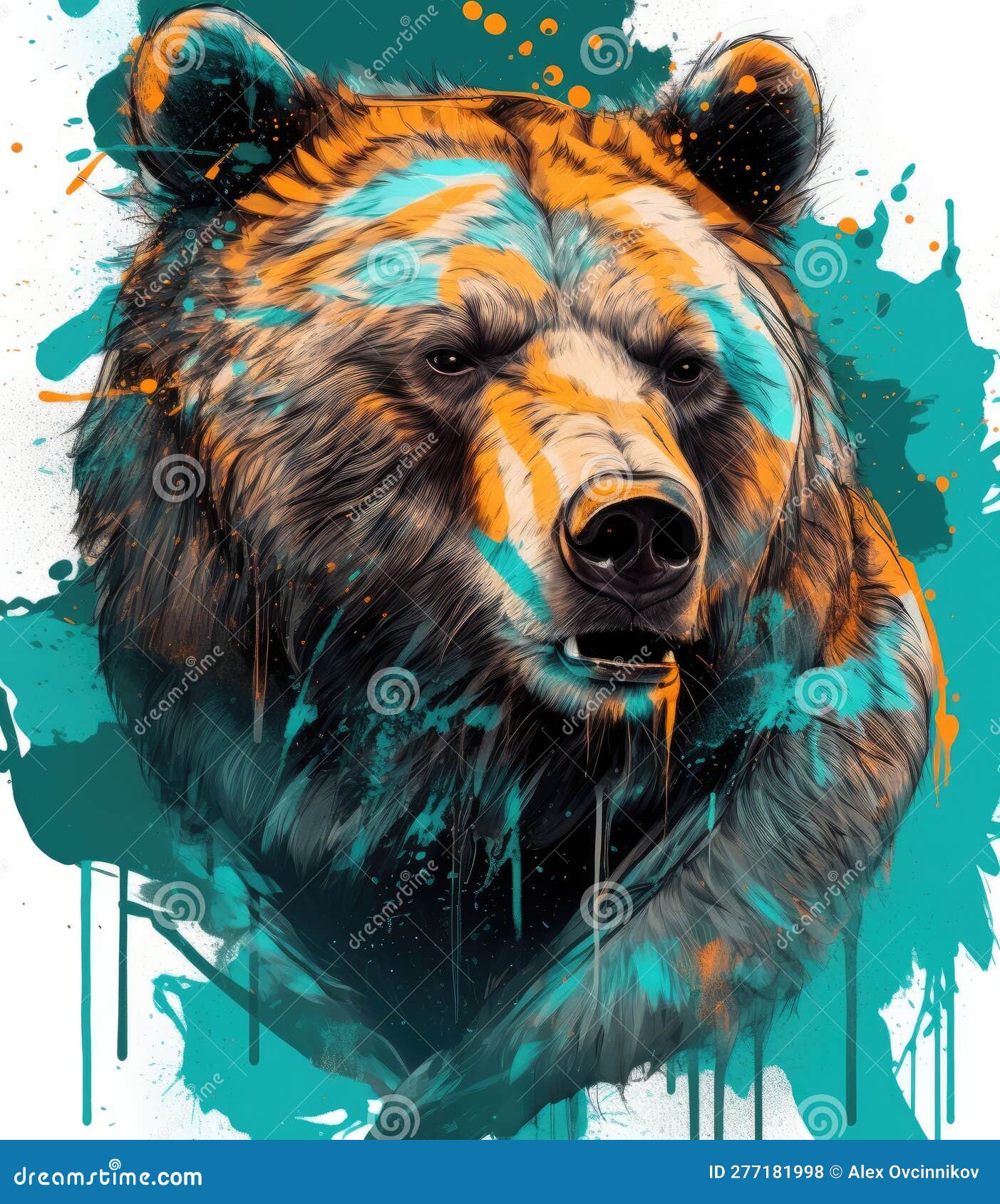 cyan and amber graffiti-inspired bear punching through the screen. perfect for posters and web.
