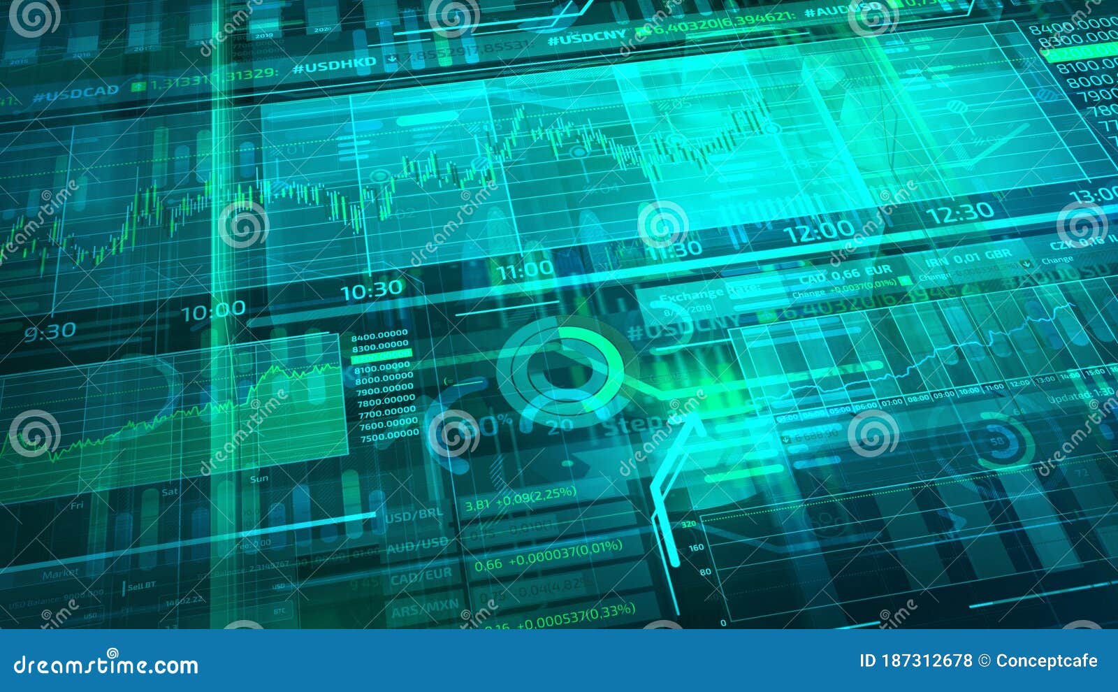 Cyan Background with a Lot of Stock Trading Data. Stock Illustration Illustration of analytics