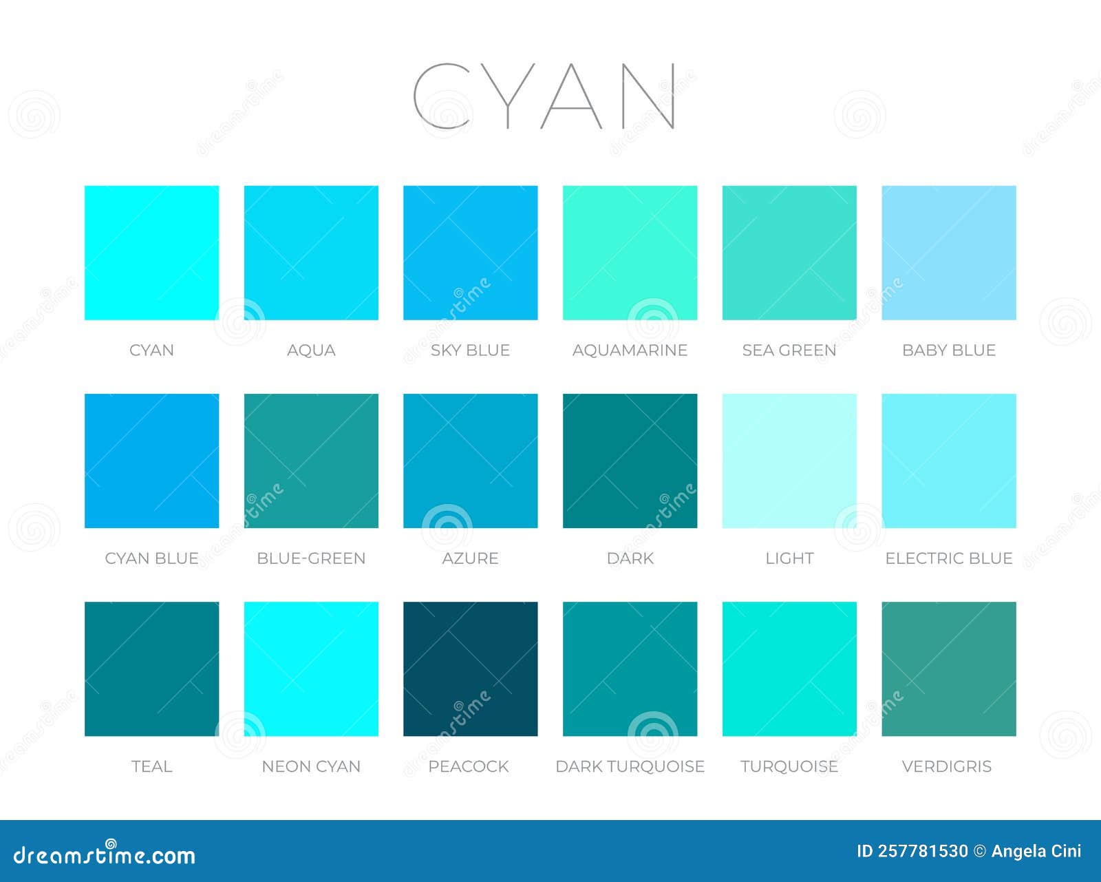 Cyan Blue Color Shades Swatches Stock Vector - Illustration of press,  printer: 257781530