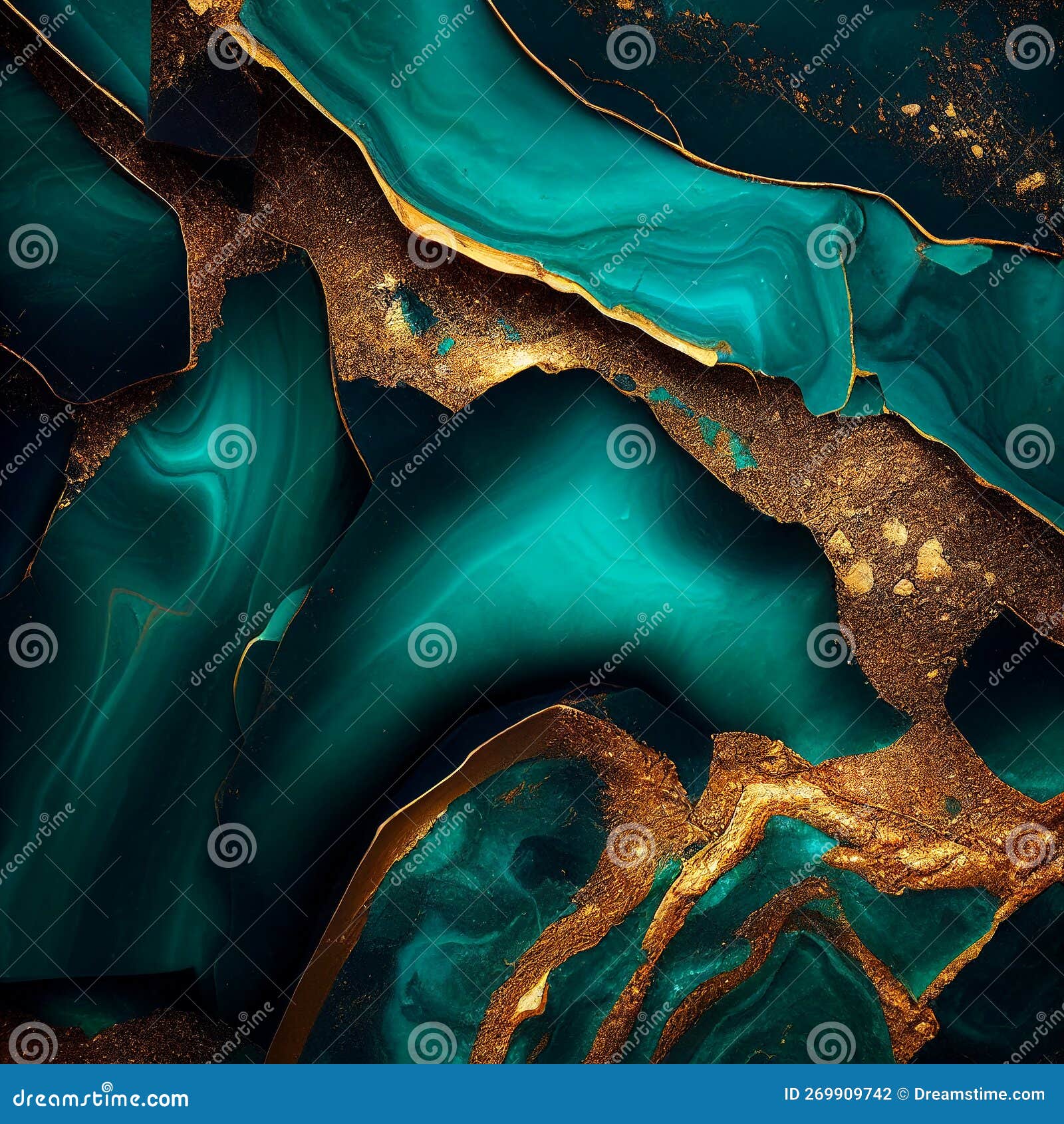 Cyan and Gold Marble Texture. Generative AI. Stock Illustration ...