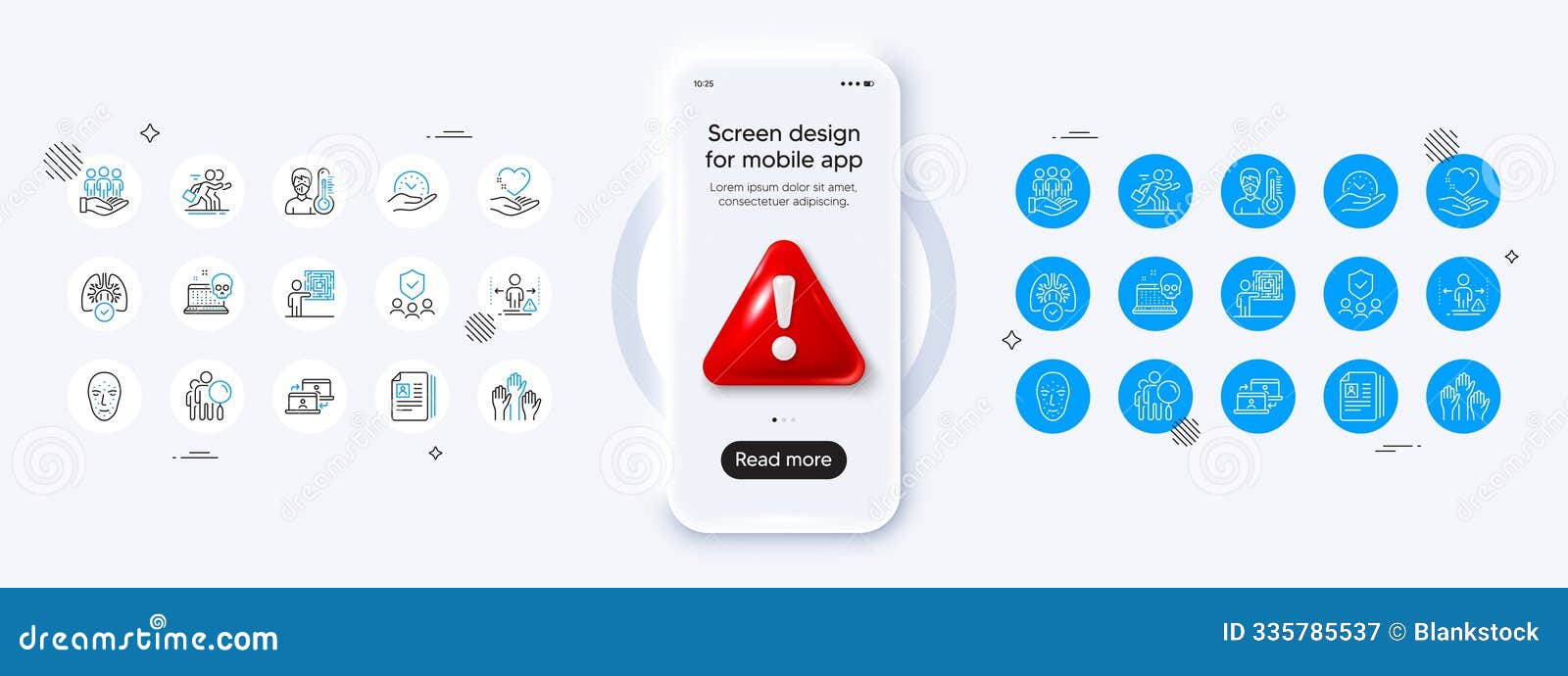 cyber attack, face biometrics and business skill line icons. for web app, printing 