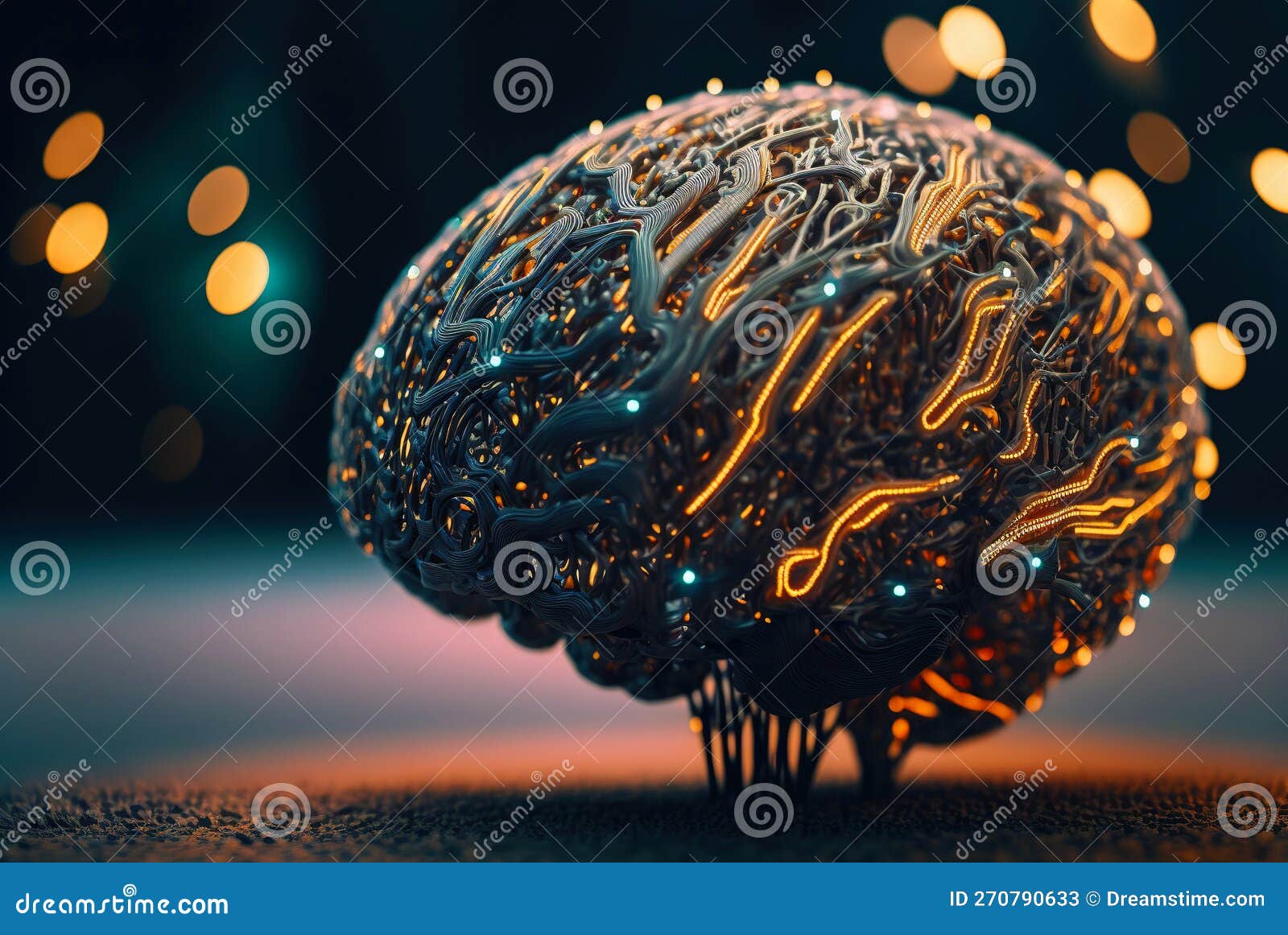Cyber Brain of Artificial Intelligence. Wires and Circuit Attached ...