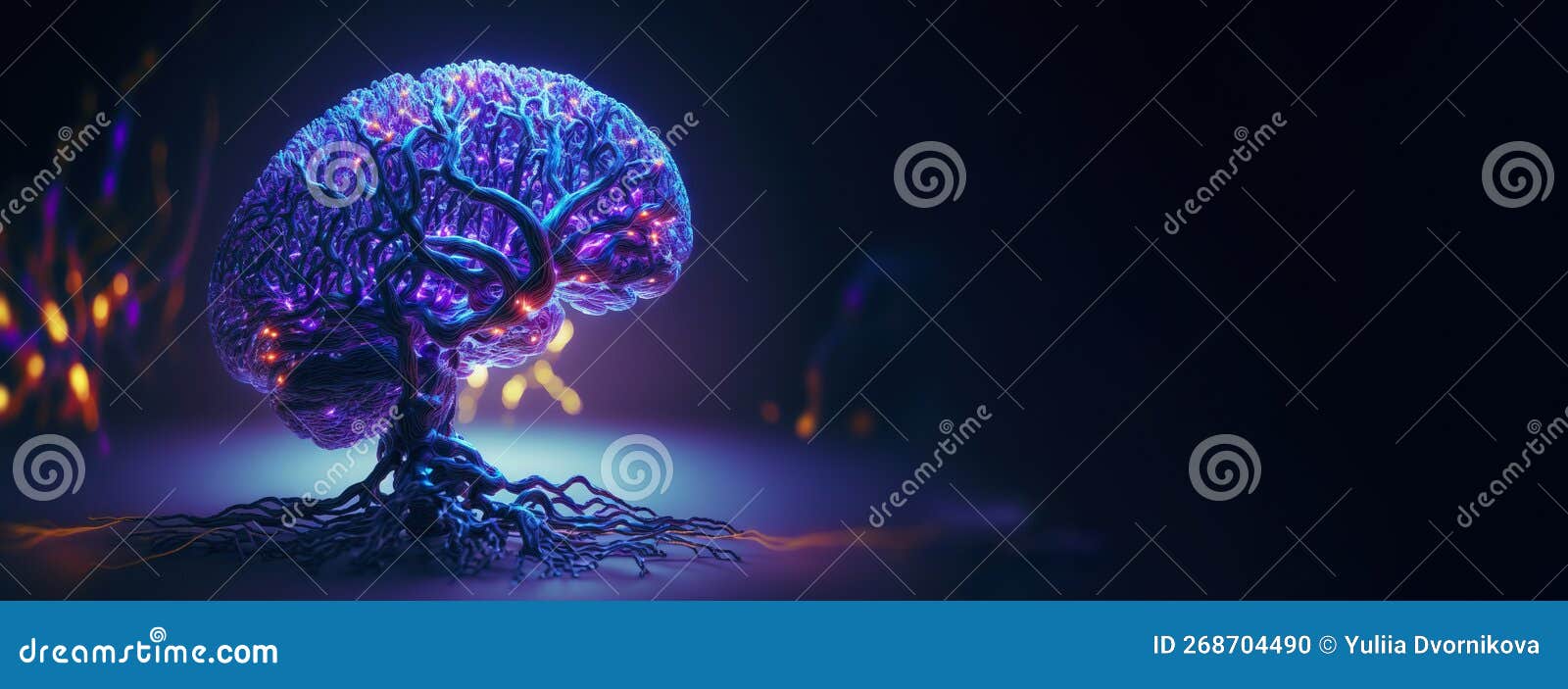 Cyber Brain of Artificial Intelligence. Wires and Circuit Attached ...
