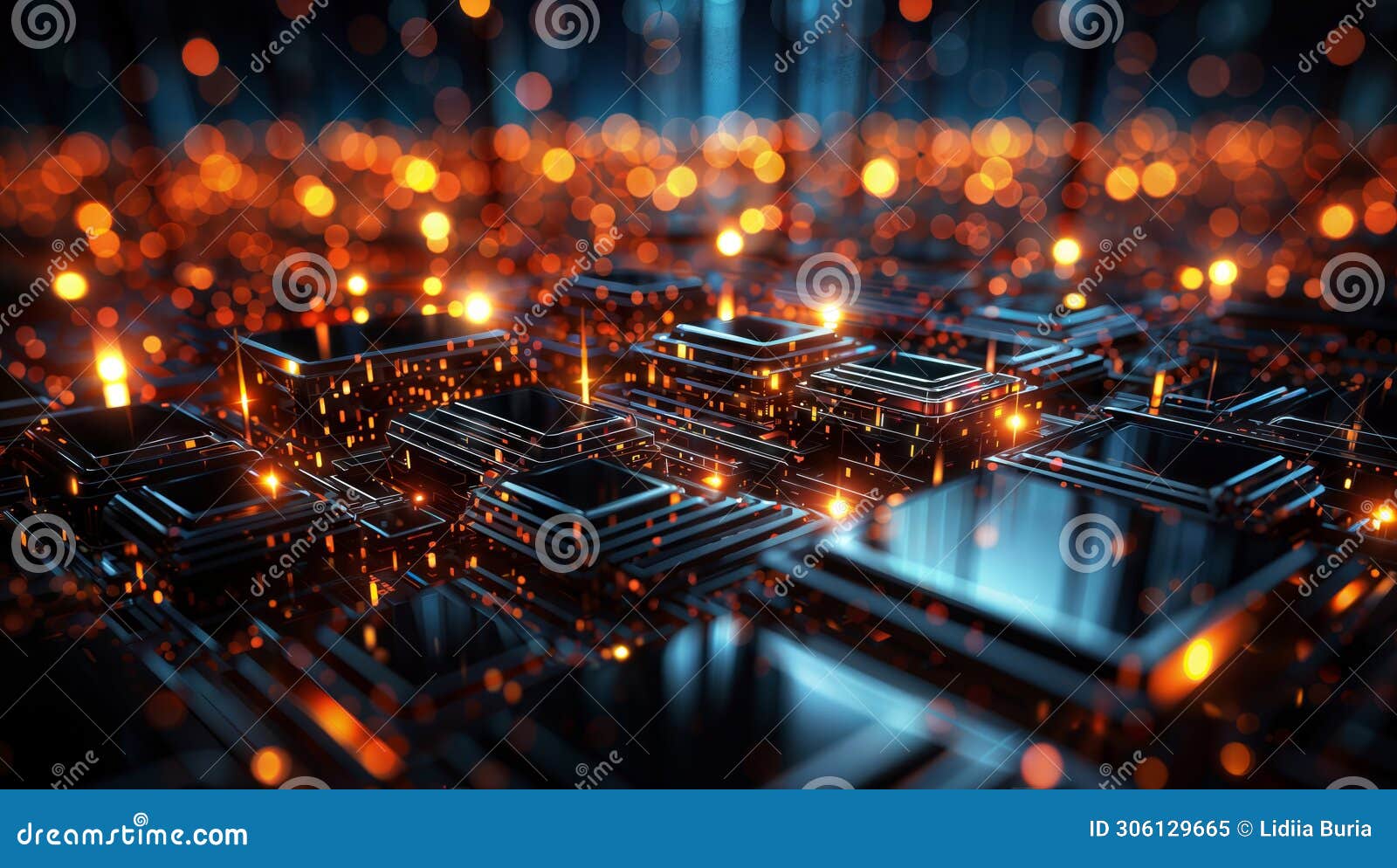 a 3d image of a city with lights, generative ai
