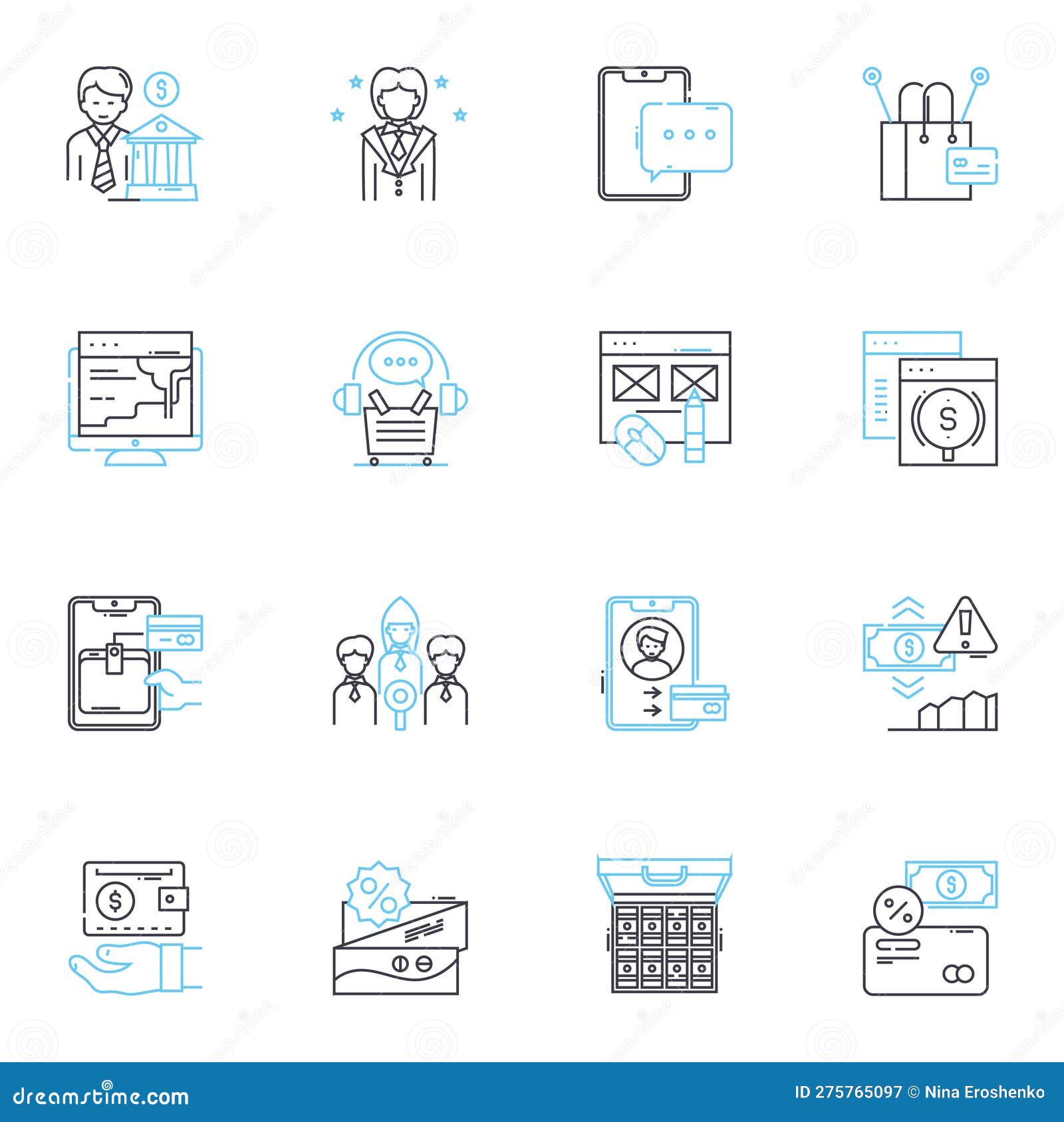 cyber economy linear icons set. digital, blockchain, cryptocurrency, e-commerce, cybersecurity, tech-based, automation