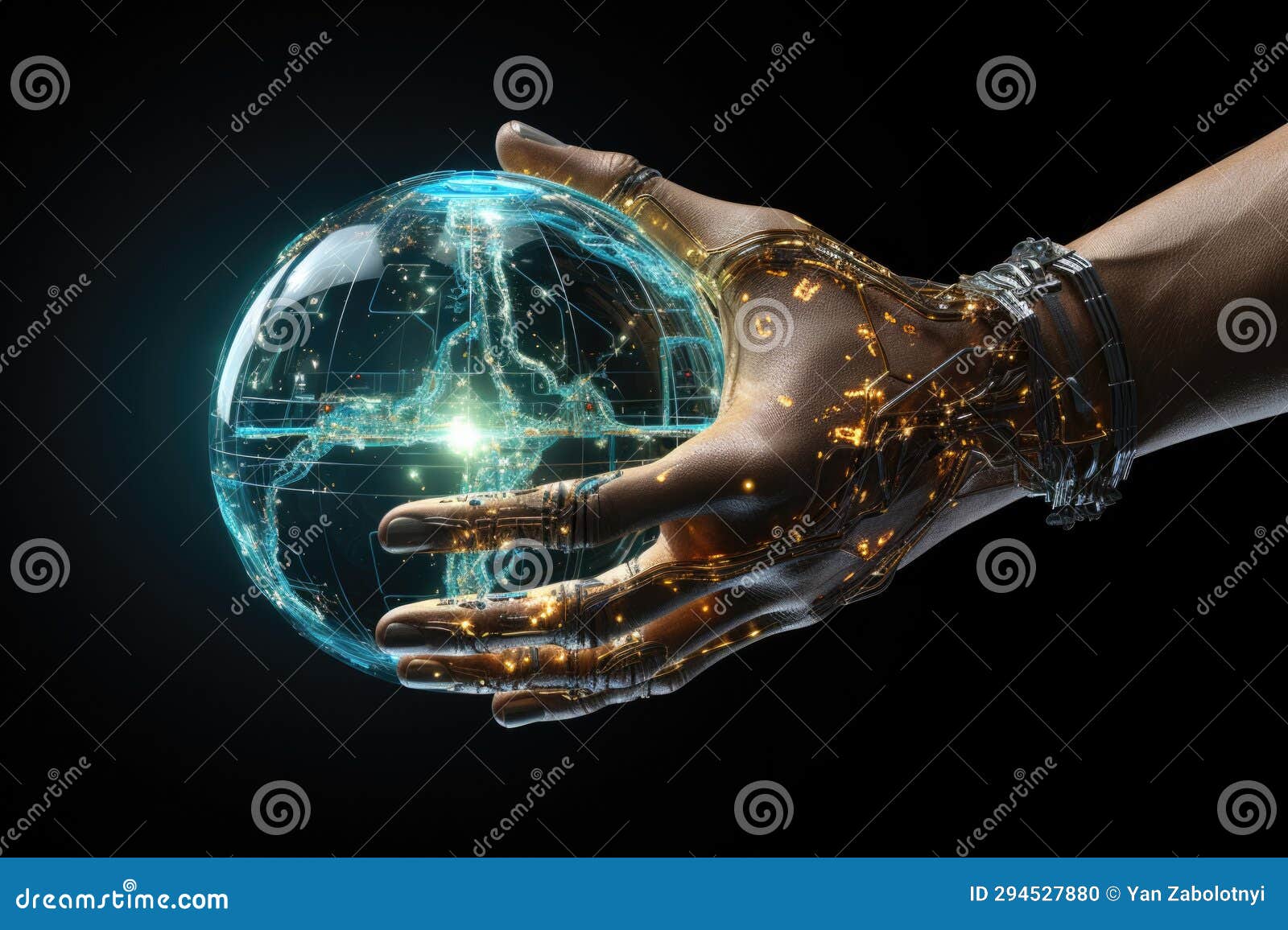 cyber hand with planet earth