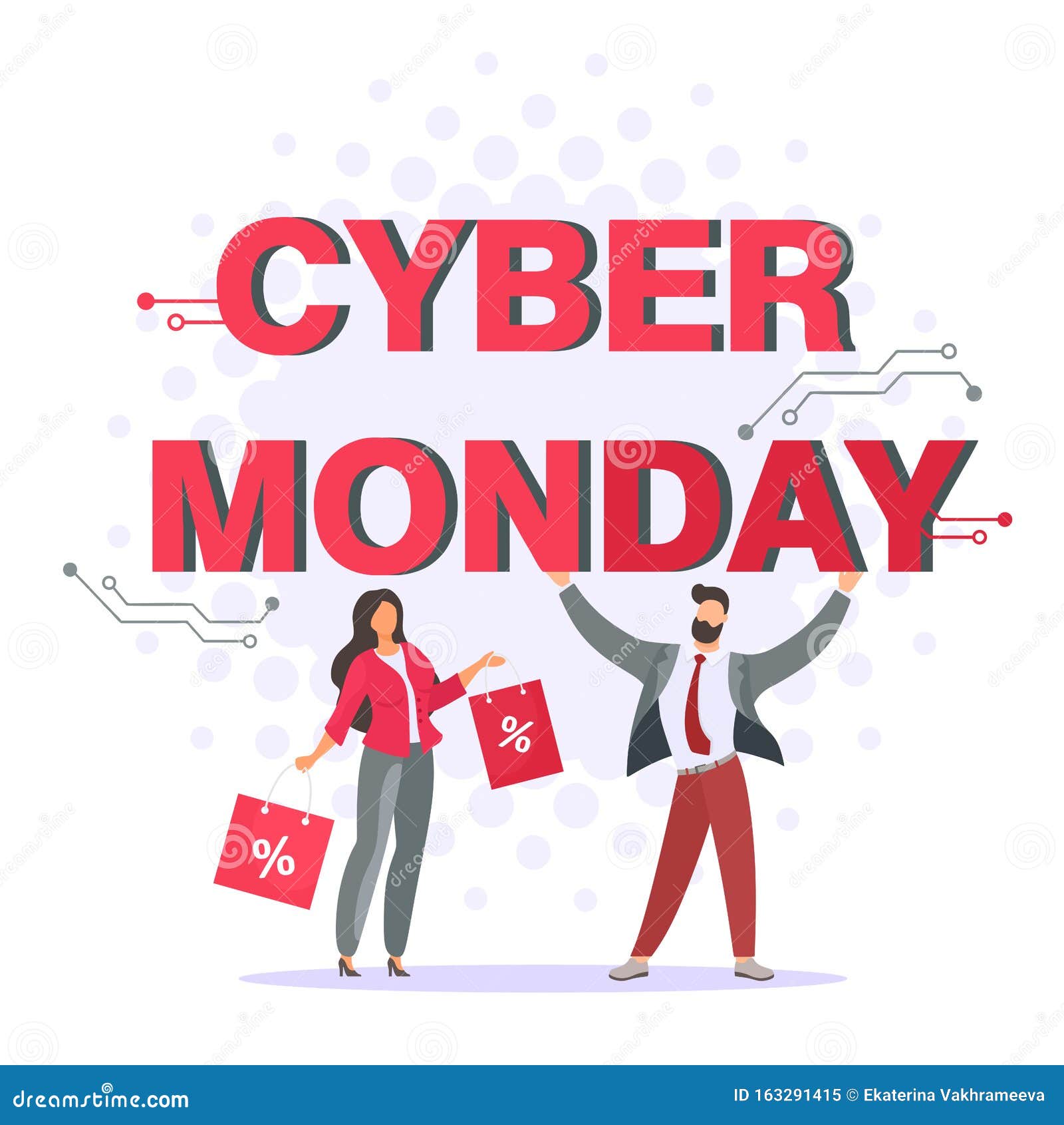 Illustration Cyber Monday with Tiny People and Purchases. Vector ...