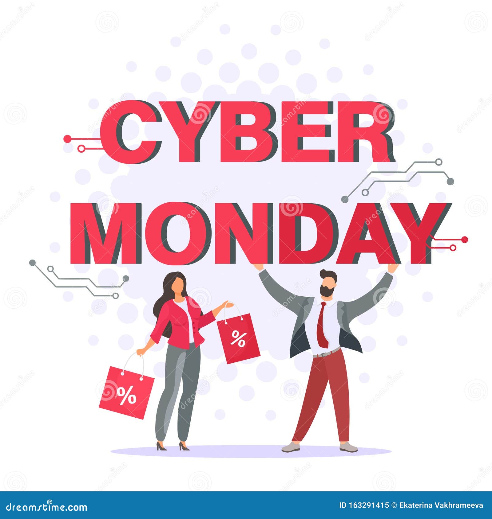 Illustration Cyber Monday with Tiny People and Purchases. Vector