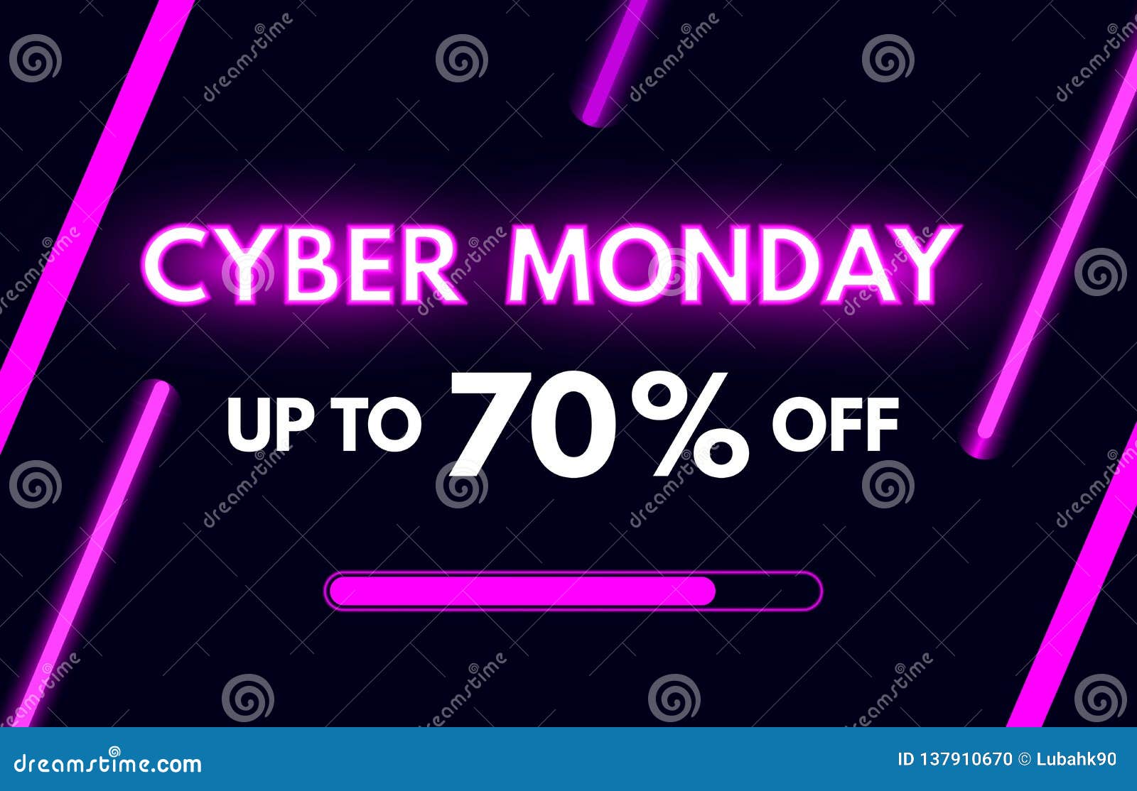 cyber monday sale banner in modern neon style. bright purple luminous signboard. nightly advertising of sales rebates of