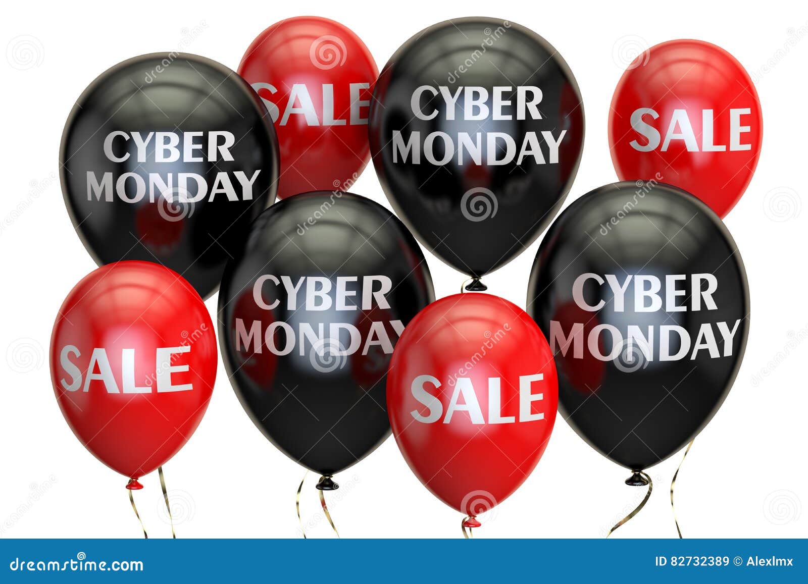 Cyber Monday, Sale and Discount Concept with Balloons. 3D Render Stock