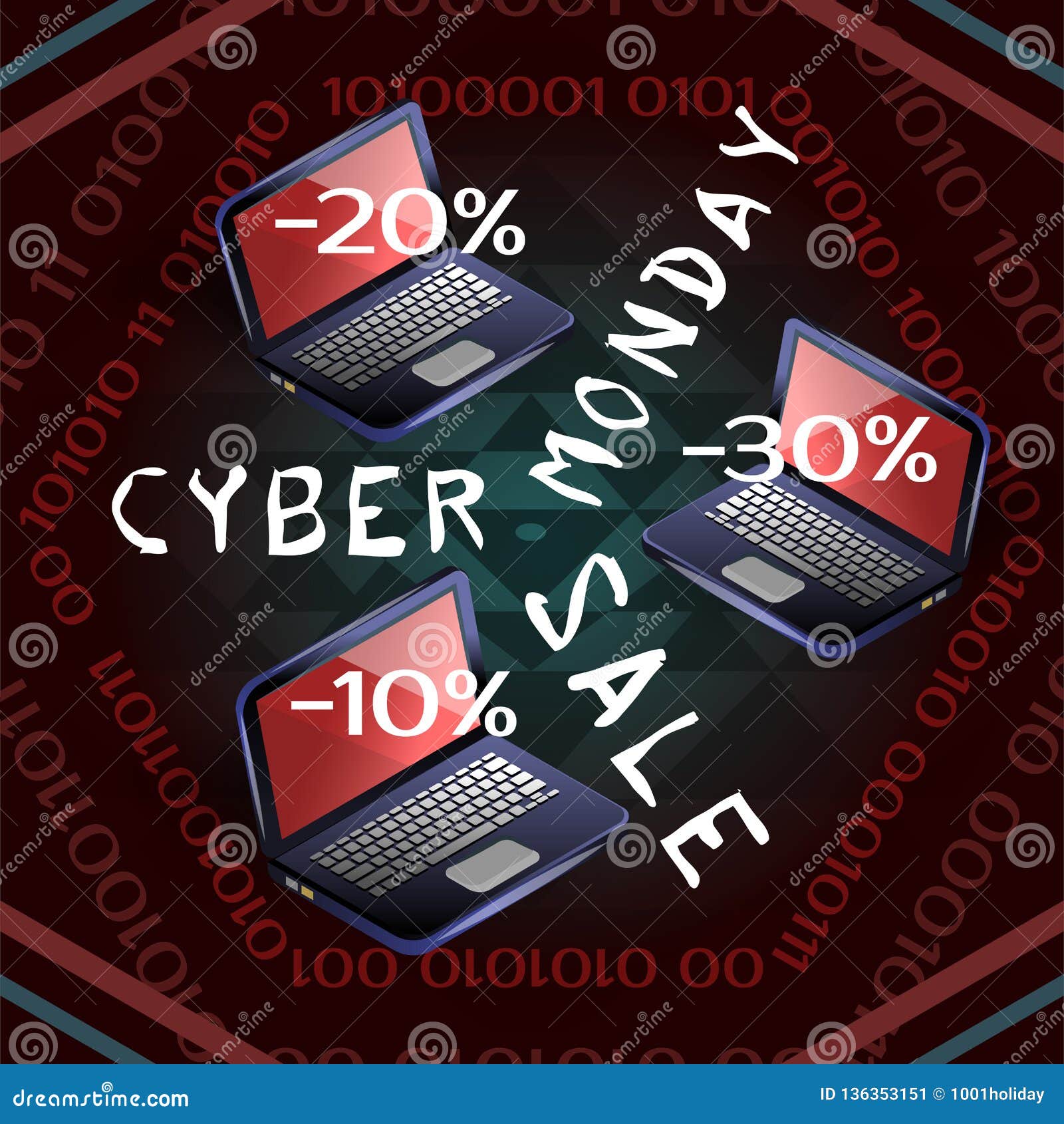 Cyber Monday Sale Laptops Inside the Binary Code Frame Stock Vector