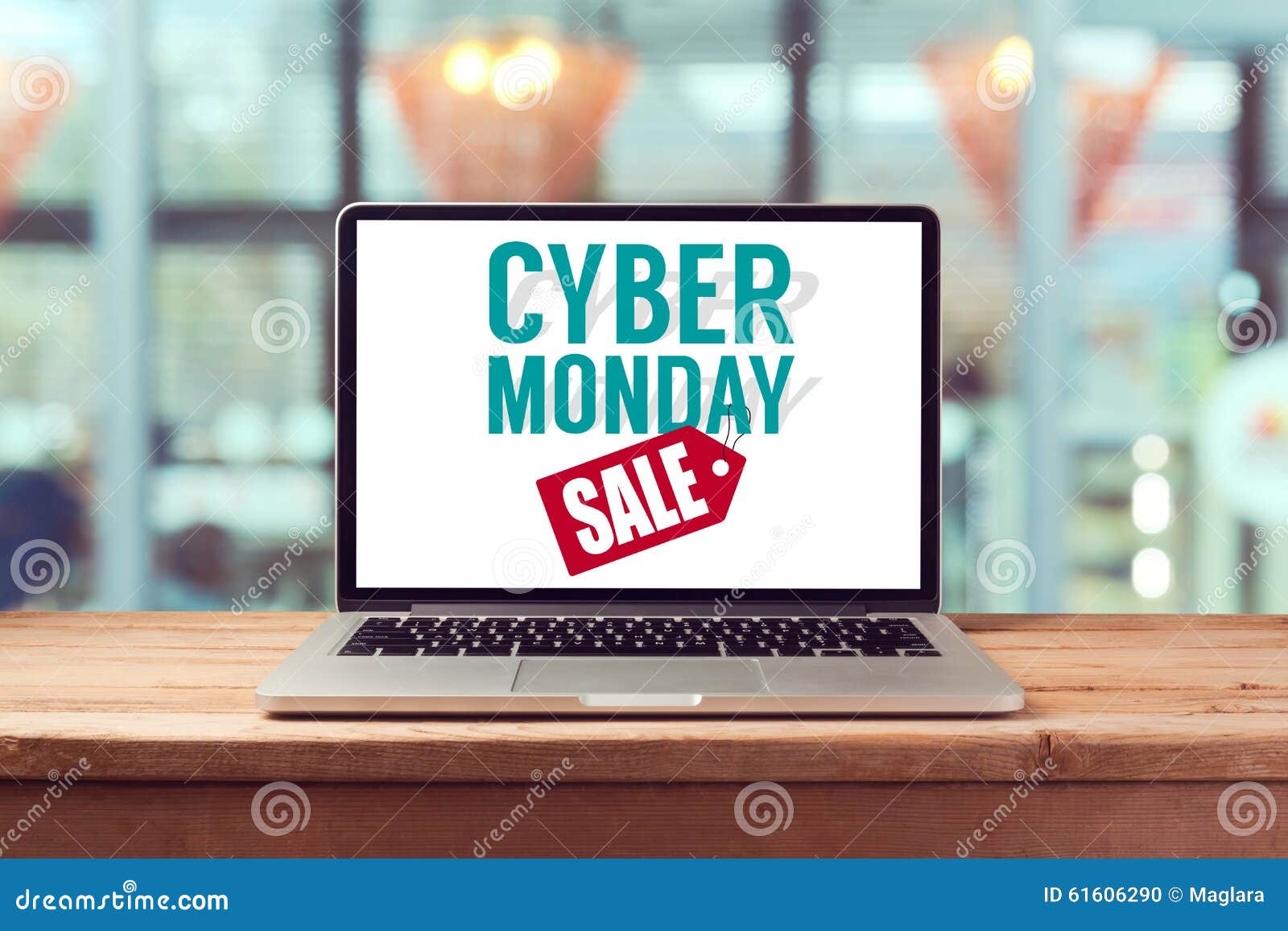 cyber monday sign on laptop computer. holiday online shopping concept. view from above