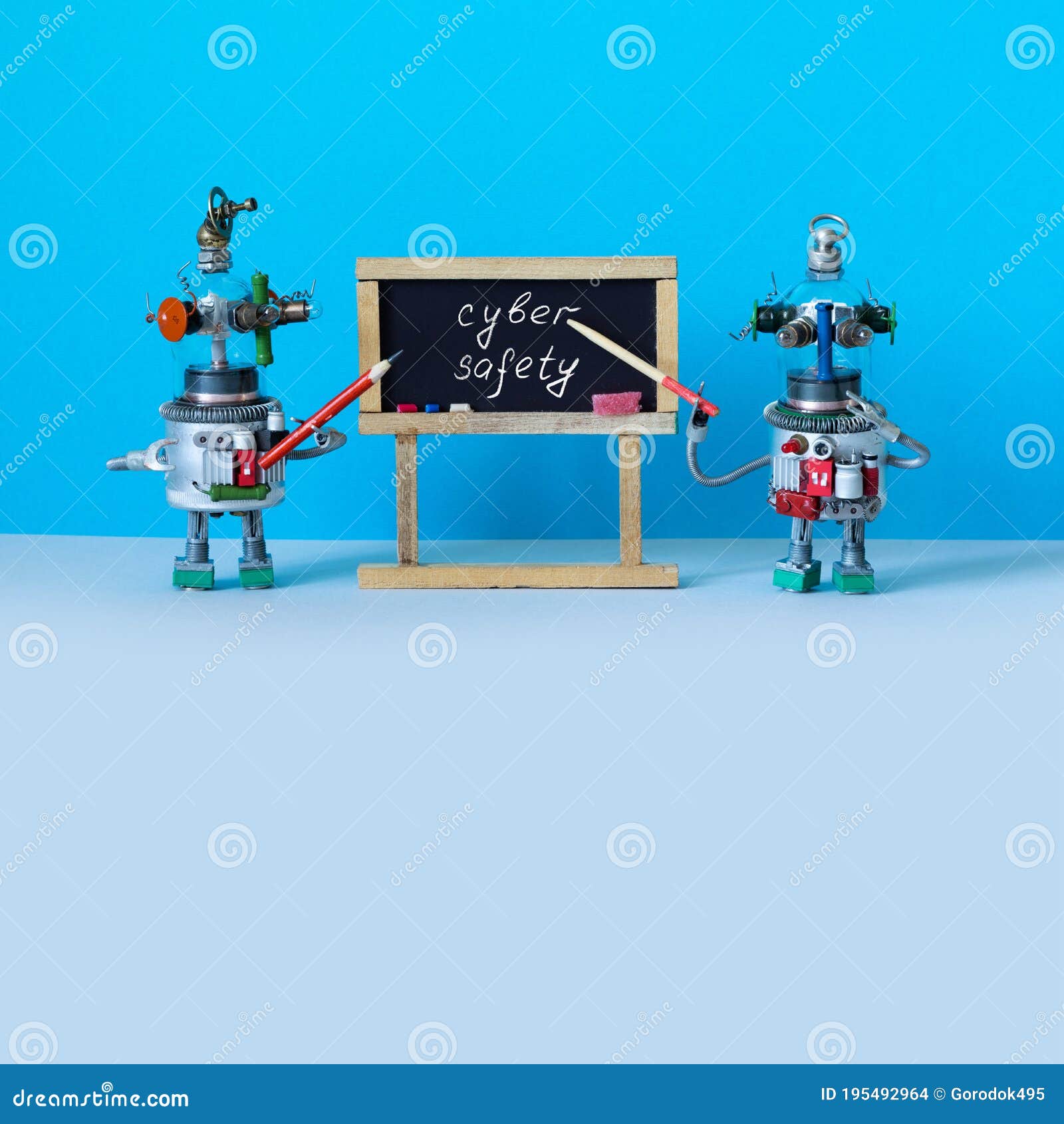 Cyber Safety and Machine Learning Concept. Funny Robots, Black Chalkboard  with Handwritten Warning Text Stock Photo - Image of hand, protection:  195492964